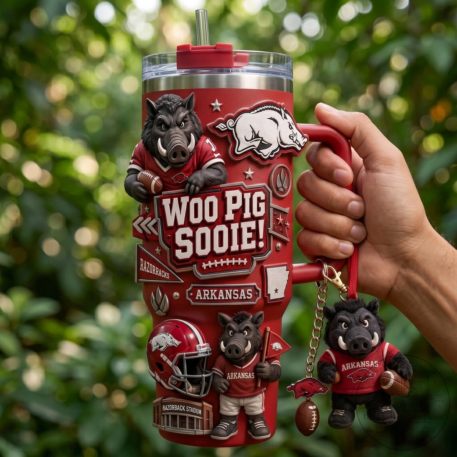Arkansas Razorbacks Woo Pig Sooie Football Team Tumbler with Handle 8 Arkansas Razorbacks Woo Pig Sooie Football Team Tumbler with Handle