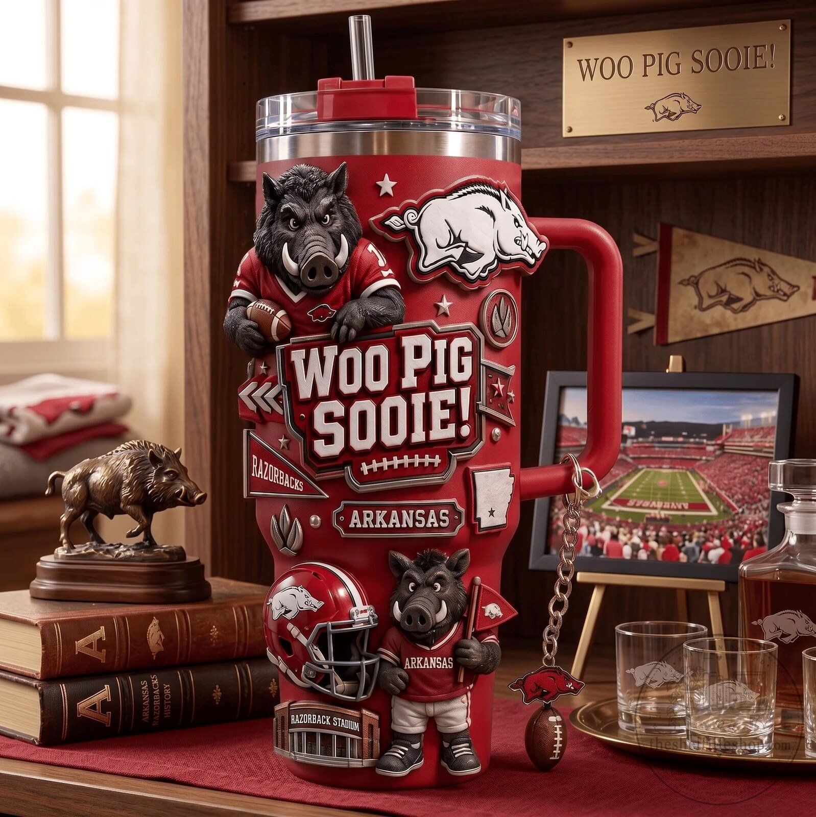 Arkansas Razorbacks Woo Pig Sooie Football Team Tumbler with Handle 9 Arkansas Razorbacks Woo Pig Sooie Football Team Tumbler with Handle
