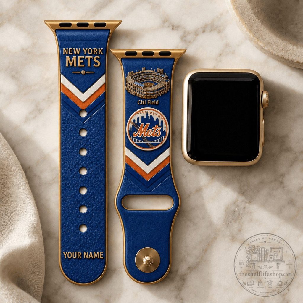 New York Mets MLB Team Apple Watch Band Custom Name Gift for Baseball Fans New York Mets MLB Team Apple Watch Band Custom Name Gift for Baseball Fans