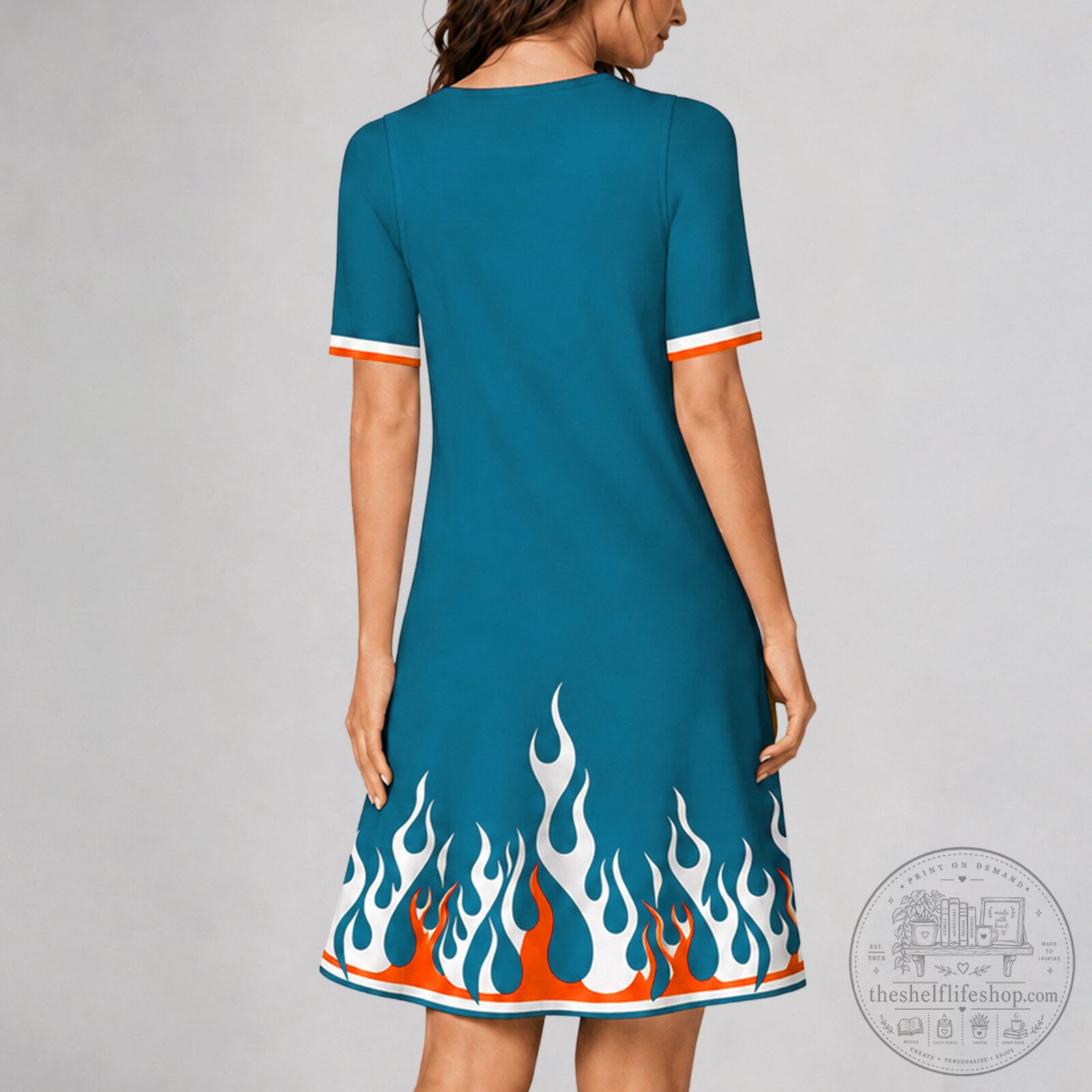 Miami Dolphins NFL Football Team Fan Flames Pattern Dress 9 Miami Dolphins NFL Football Team Fan Flames Pattern Dress
