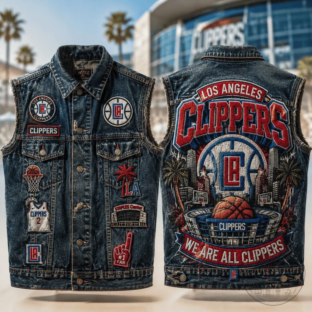 Los Angeles Clippers NBA Basketball Denim Vest Apparel Los Angeles Clippers NBA Basketball Denim Vest Apparel