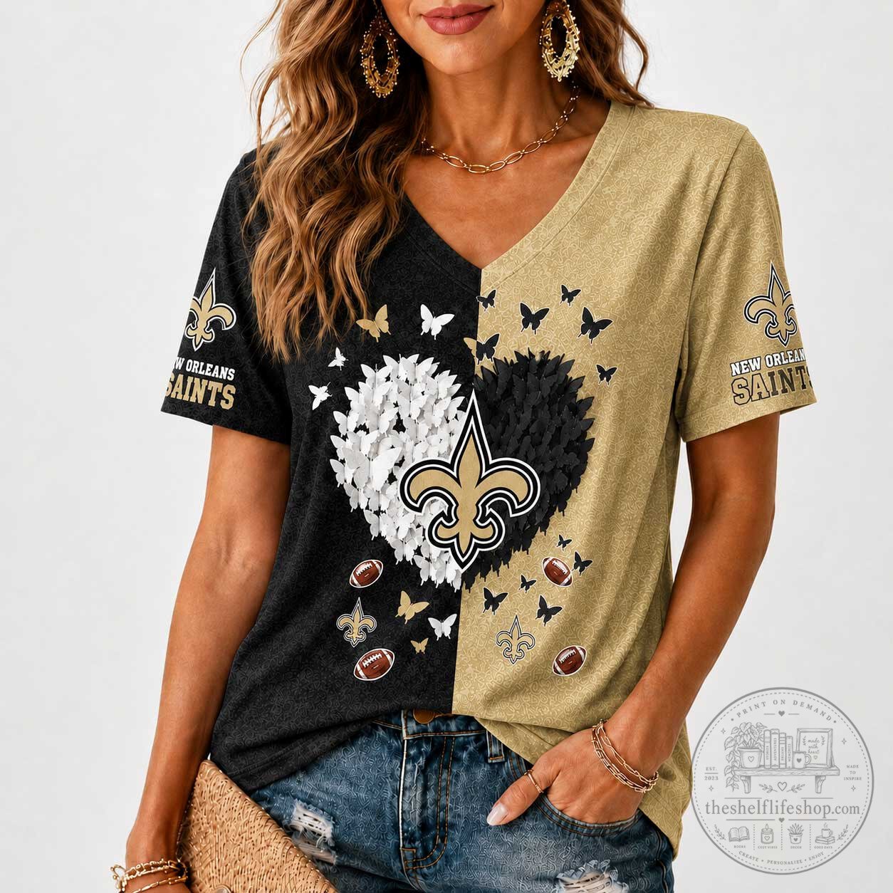 New Orleans Saints | Premium NFL Butterfly Heart V-Neck TD 1 New Orleans Saints | Premium NFL Butterfly Heart V-Neck TD