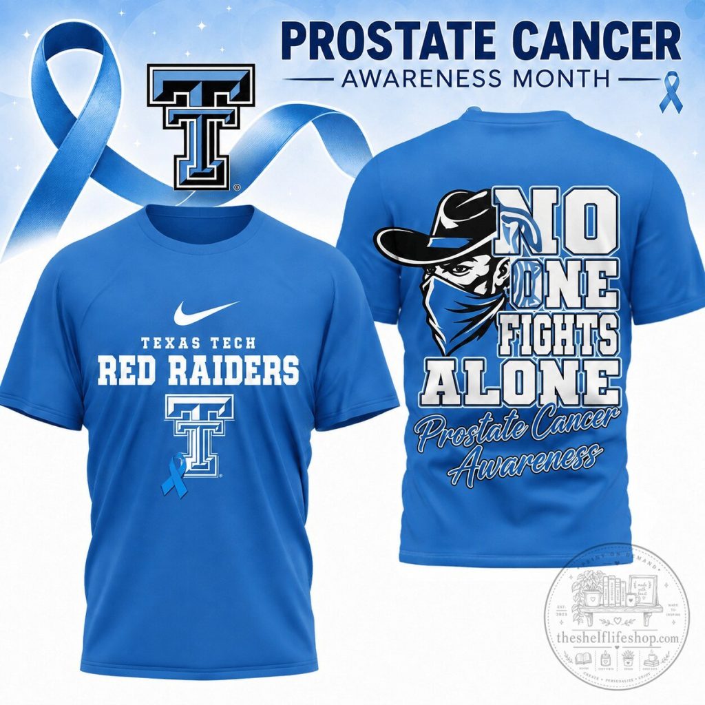Texas Tech Red Raiders Prostate Cancer Awareness Month Blue T-Shirt Texas Tech Red Raiders Prostate Cancer Awareness Month Blue T-Shirt