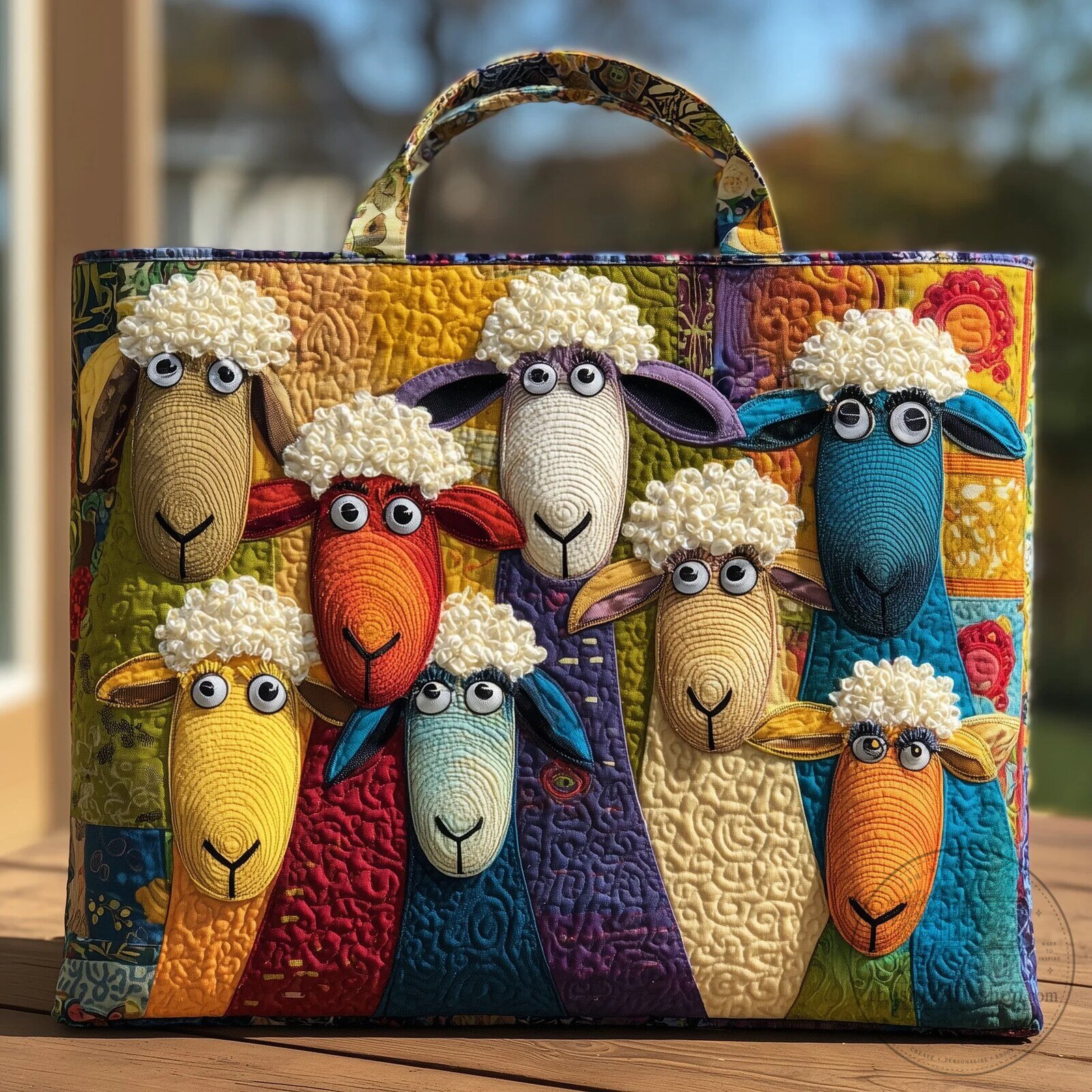 Colorful Sheep Serenity Quilted Tote Bag for Women
