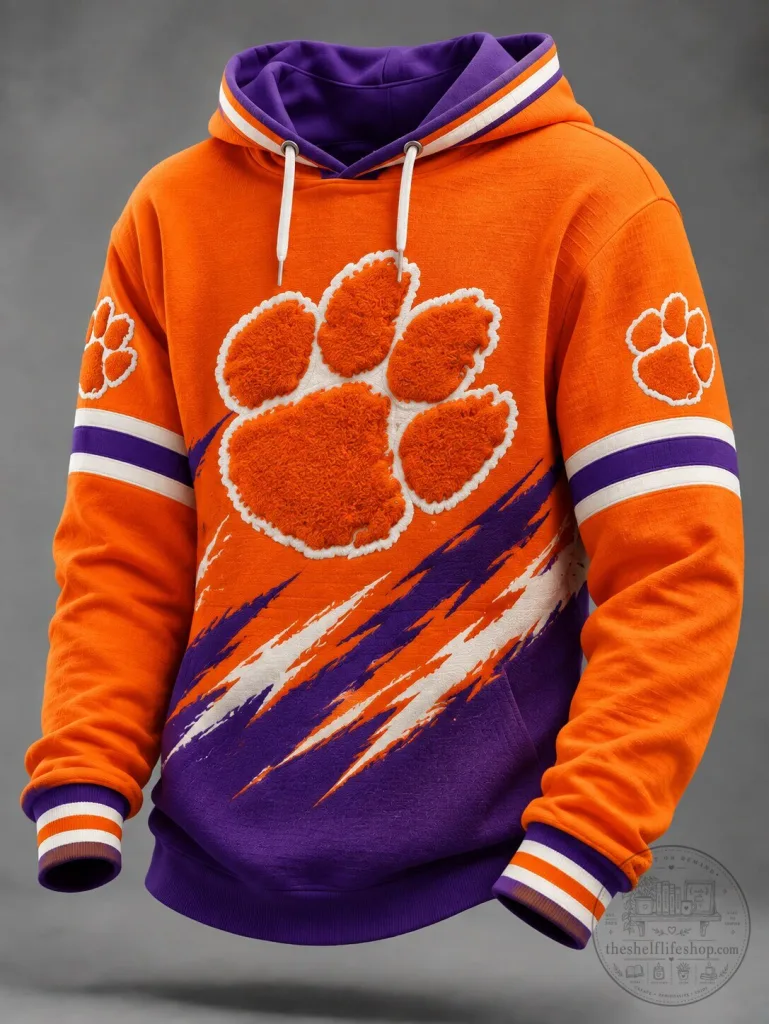 Clemson Tigers Orange And Purple Paw Print Pullover Hoodie 48 Clemson Tigers Orange And Purple Paw Print Pullover Hoodie