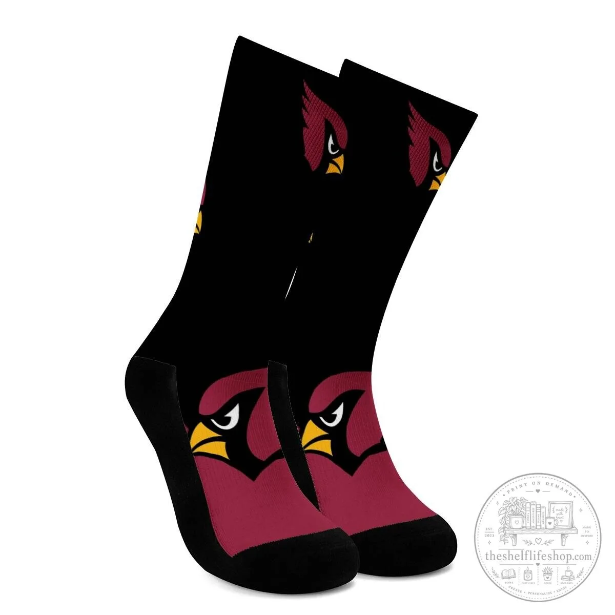 Black Crew Socks Featuring Arizona Cardinals Football Team Logo