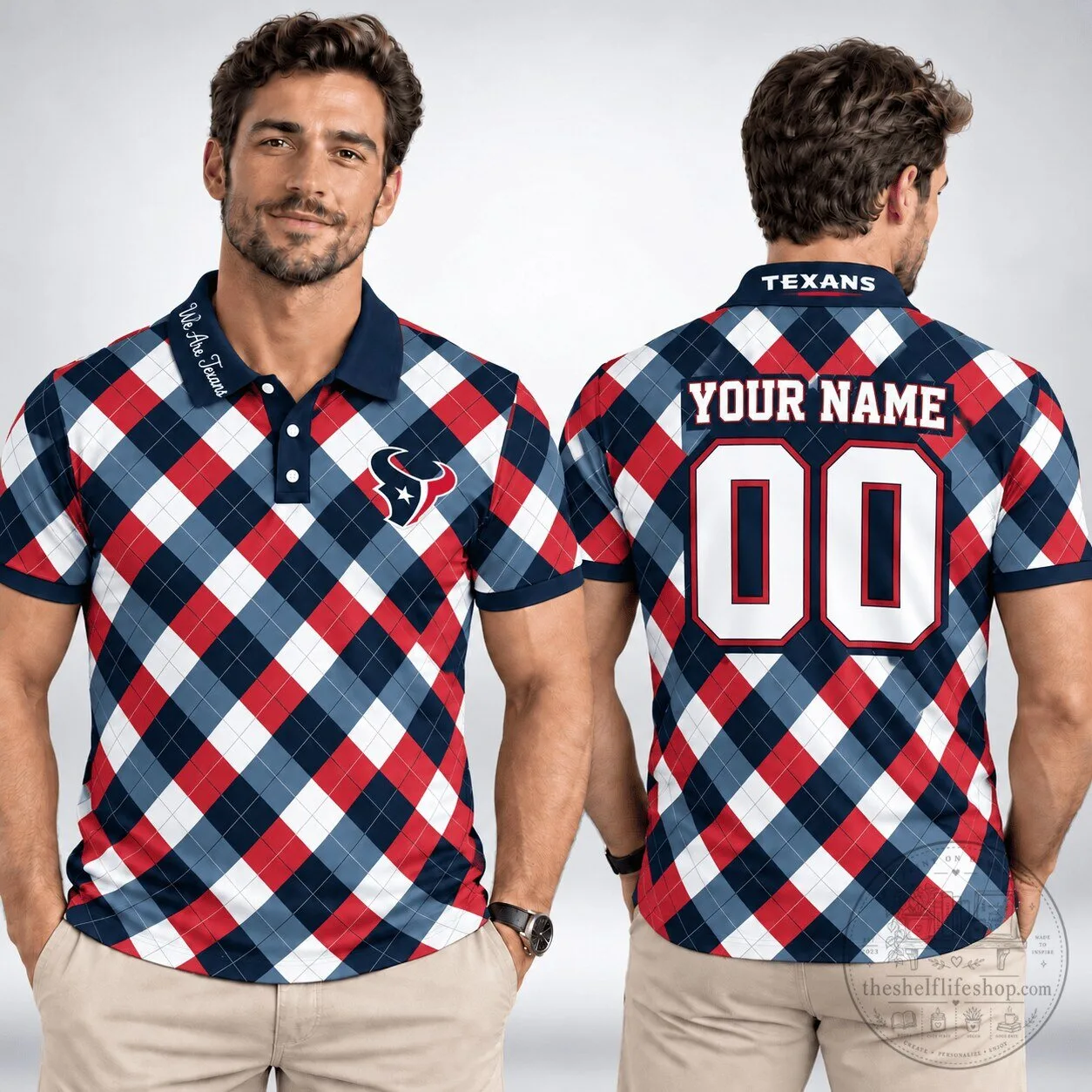 Houston Texans Personalized Argyle Pattern Polo Shirt