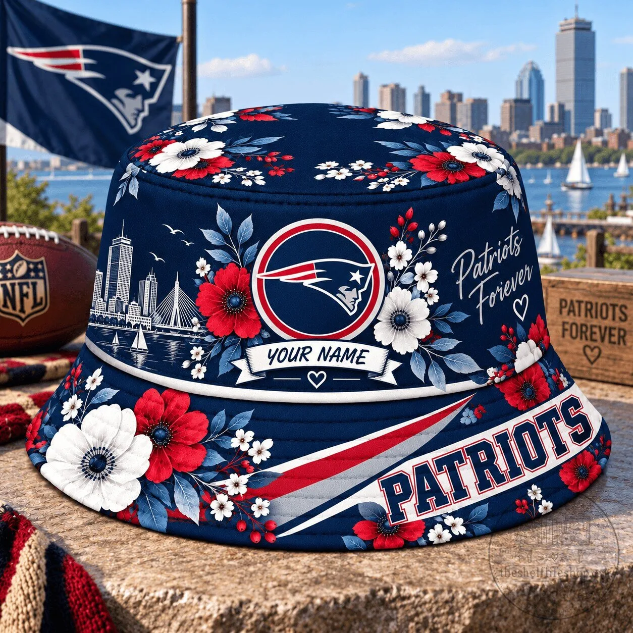New England Patriots Floral Personalized Bucket Hat