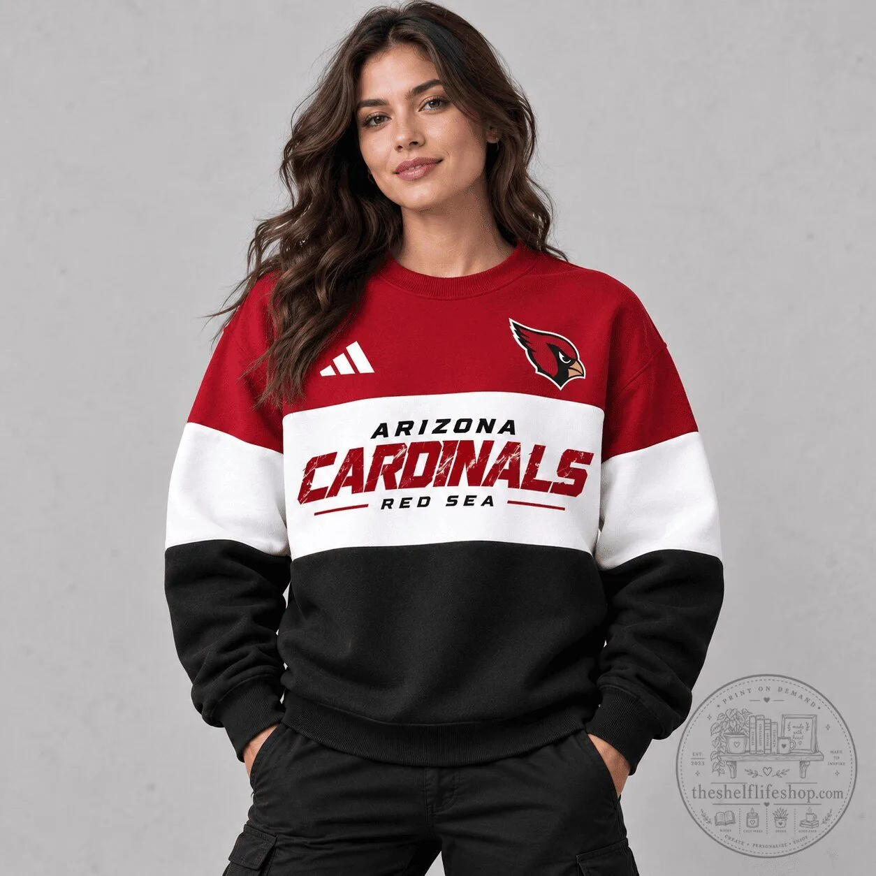 Arizona Cardinals Red Sea Fan Block Style Crewneck Sweatshirt