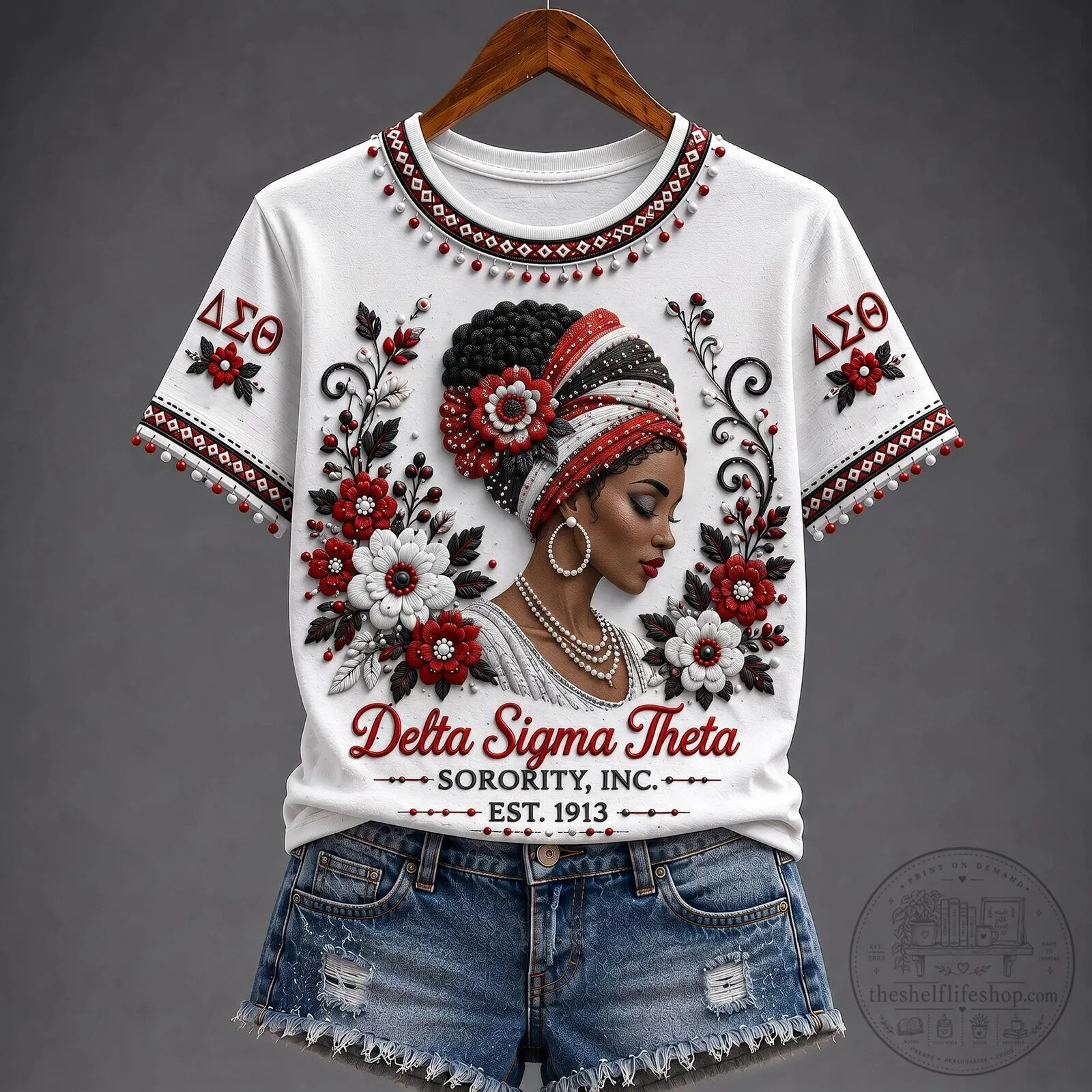 Delta Sigma Theta Sorority Incorporated Est. 1913 Red and White T-Shirt