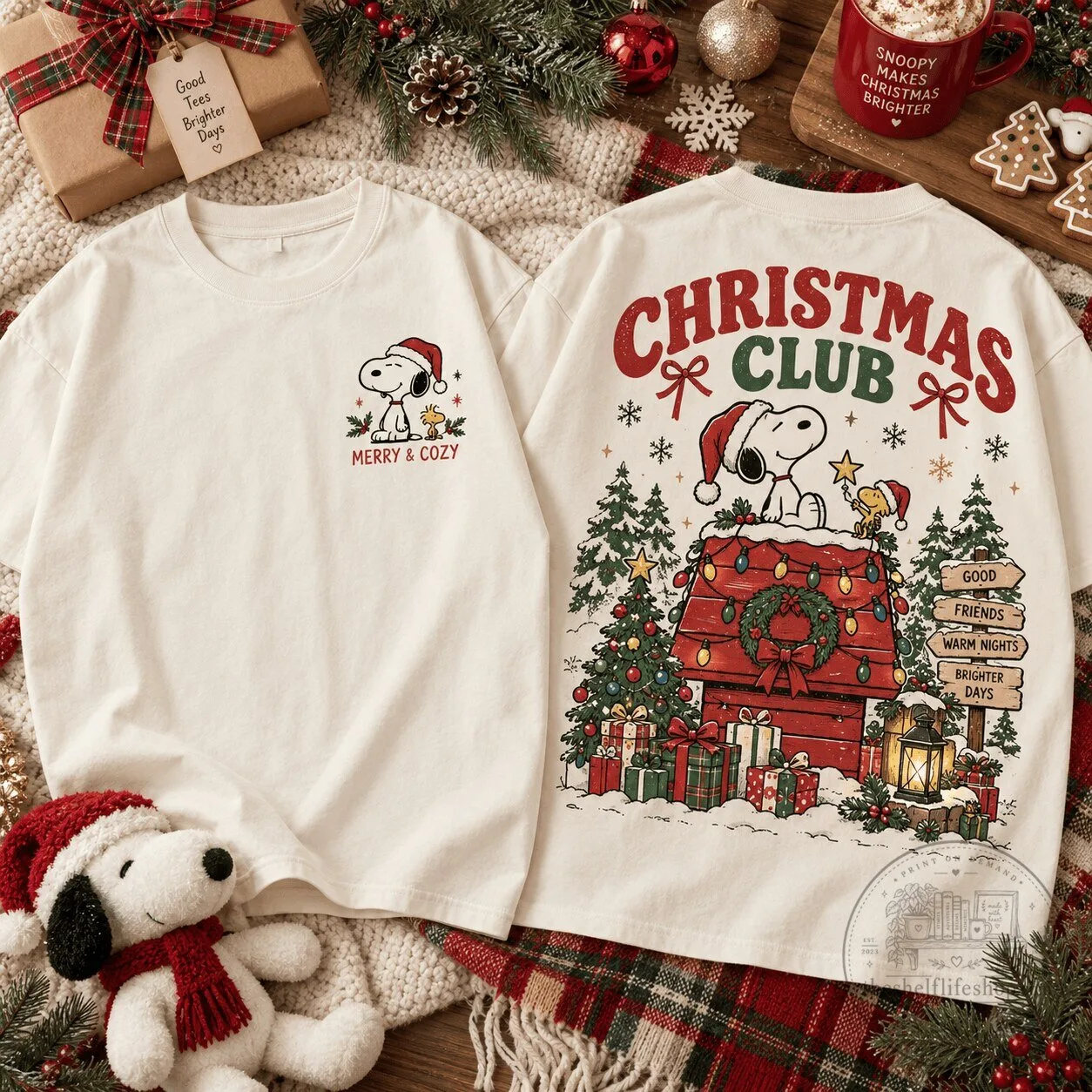 Snoopy Christmas Club Holiday Merry and Cozy Peanuts Fan T-Shirt 5 Snoopy Christmas Club Holiday Merry and Cozy Peanuts Fan T-Shirt