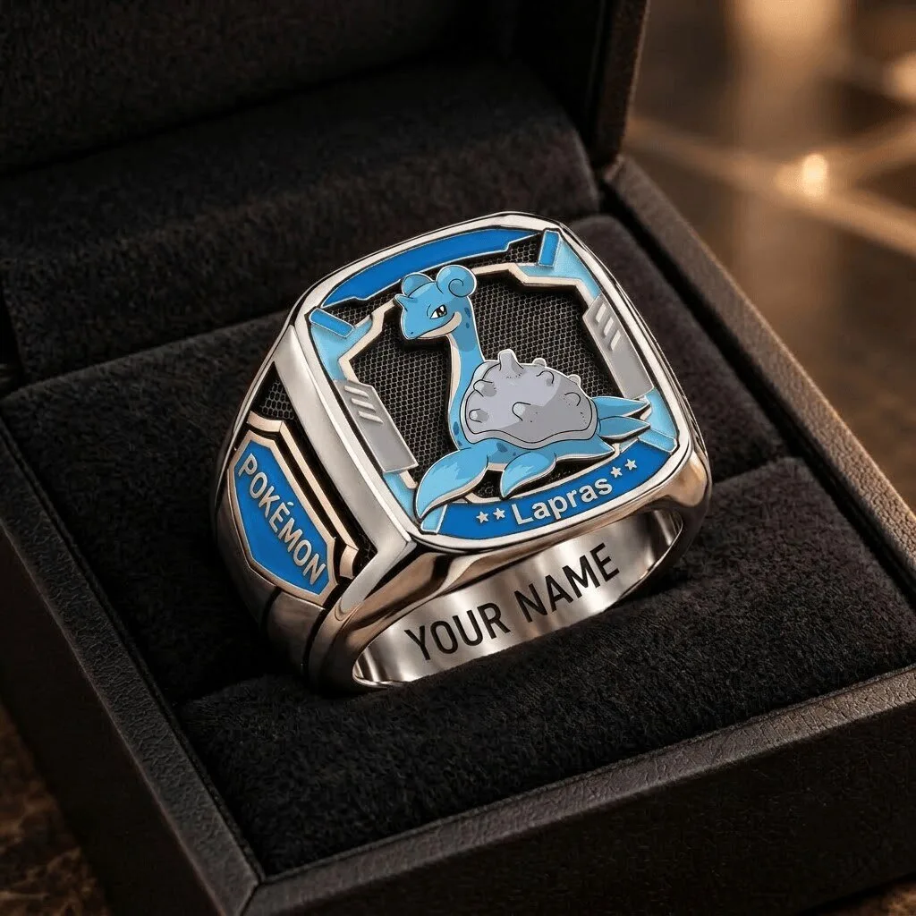 Pokemon Lapras Custom Name Stainless Steel Ring