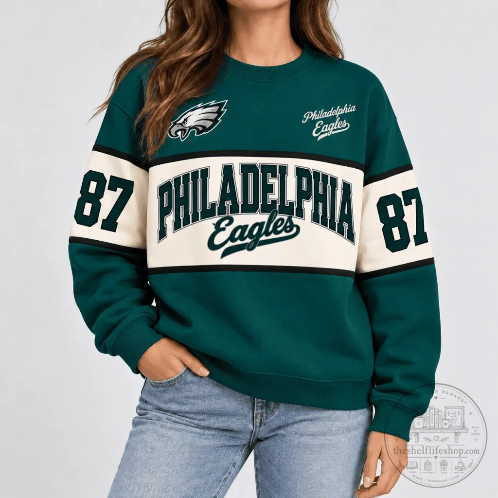 Philadelphia Eagles Retro Varsity Style Crewneck Sweatshirt Philadelphia Eagles Retro Varsity Style Crewneck Sweatshirt