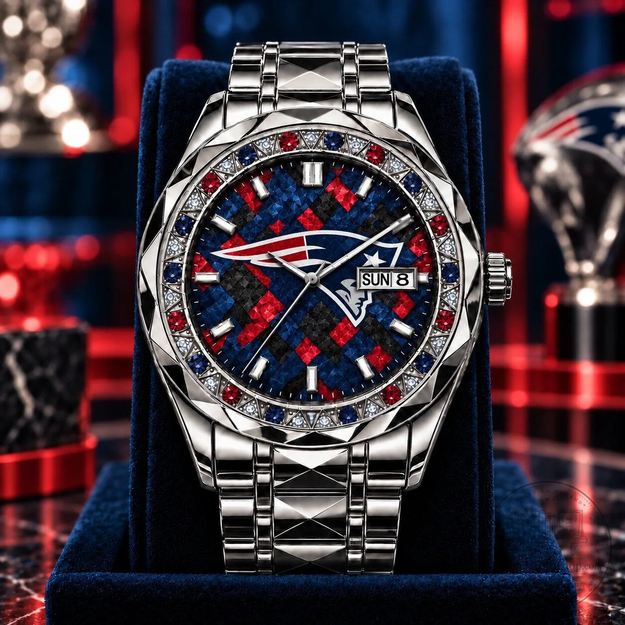 New England Patriots Luxury Stainless Steel Men's Watch with Date Display