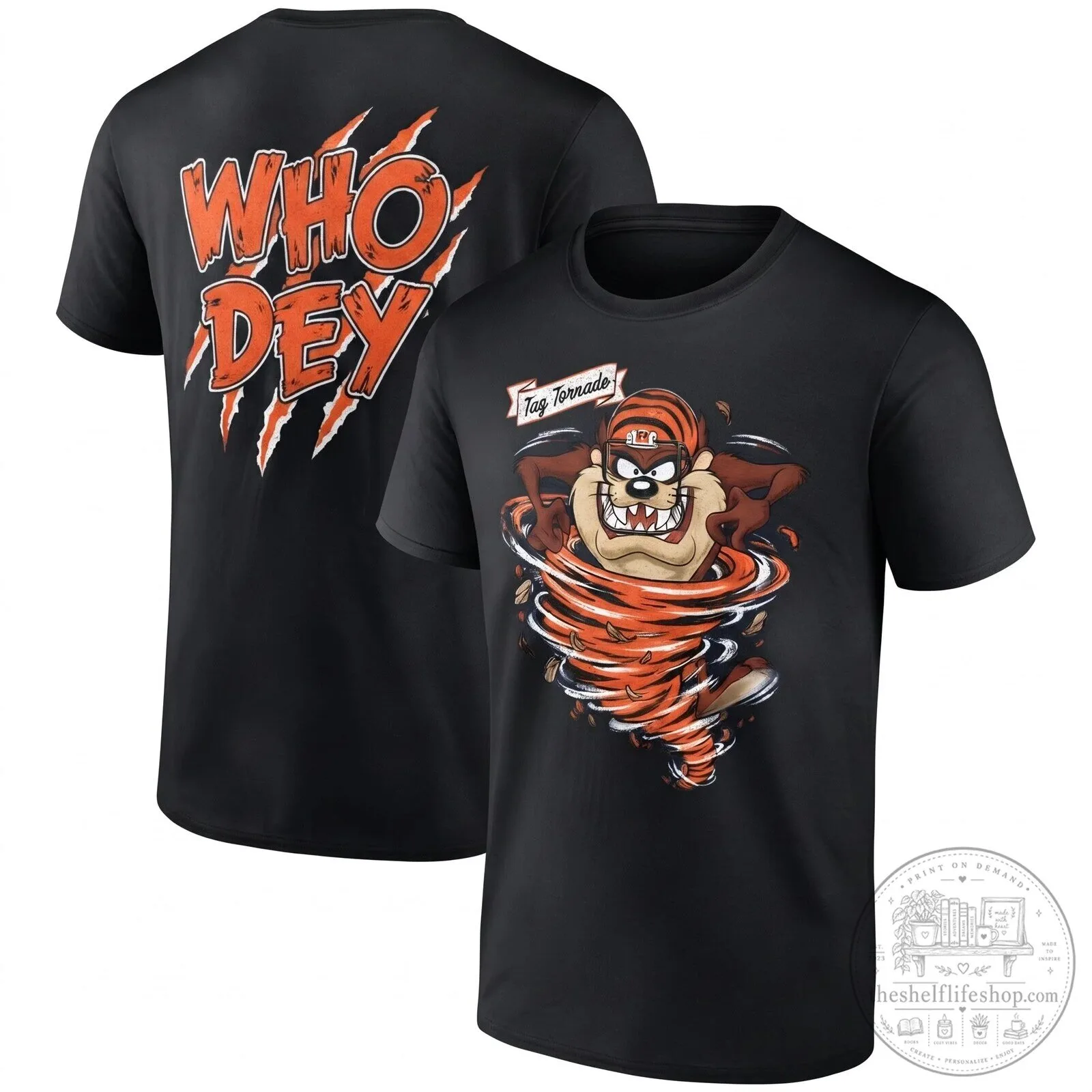 Cincinnati Bengals Taz Tornado Who Dey Looney Tunes Black Graphic T-Shirt 2 Cincinnati Bengals Taz Tornado Who Dey Looney Tunes Black Graphic T-Shirt