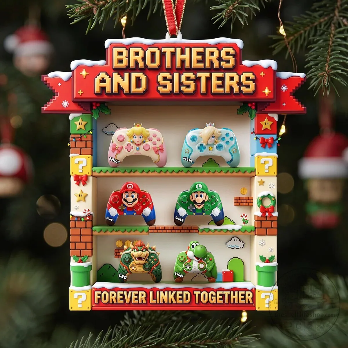 Brothers and Sisters Arcade Game Christmas Tree Ornament Personalized Gift