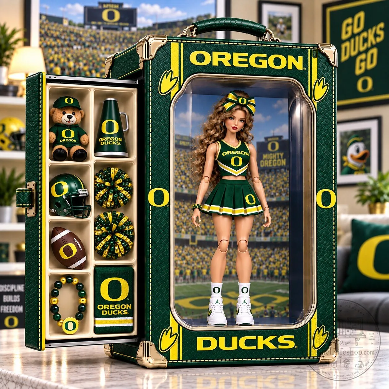 Oregon Ducks Cheerleader Collectible Doll Figure with Accessories