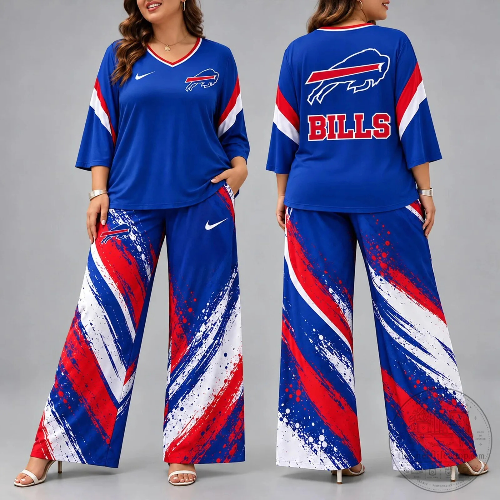 Buffalo Bills NFL Team Spirit V-Neck Shirt and Wide Leg Pants Set