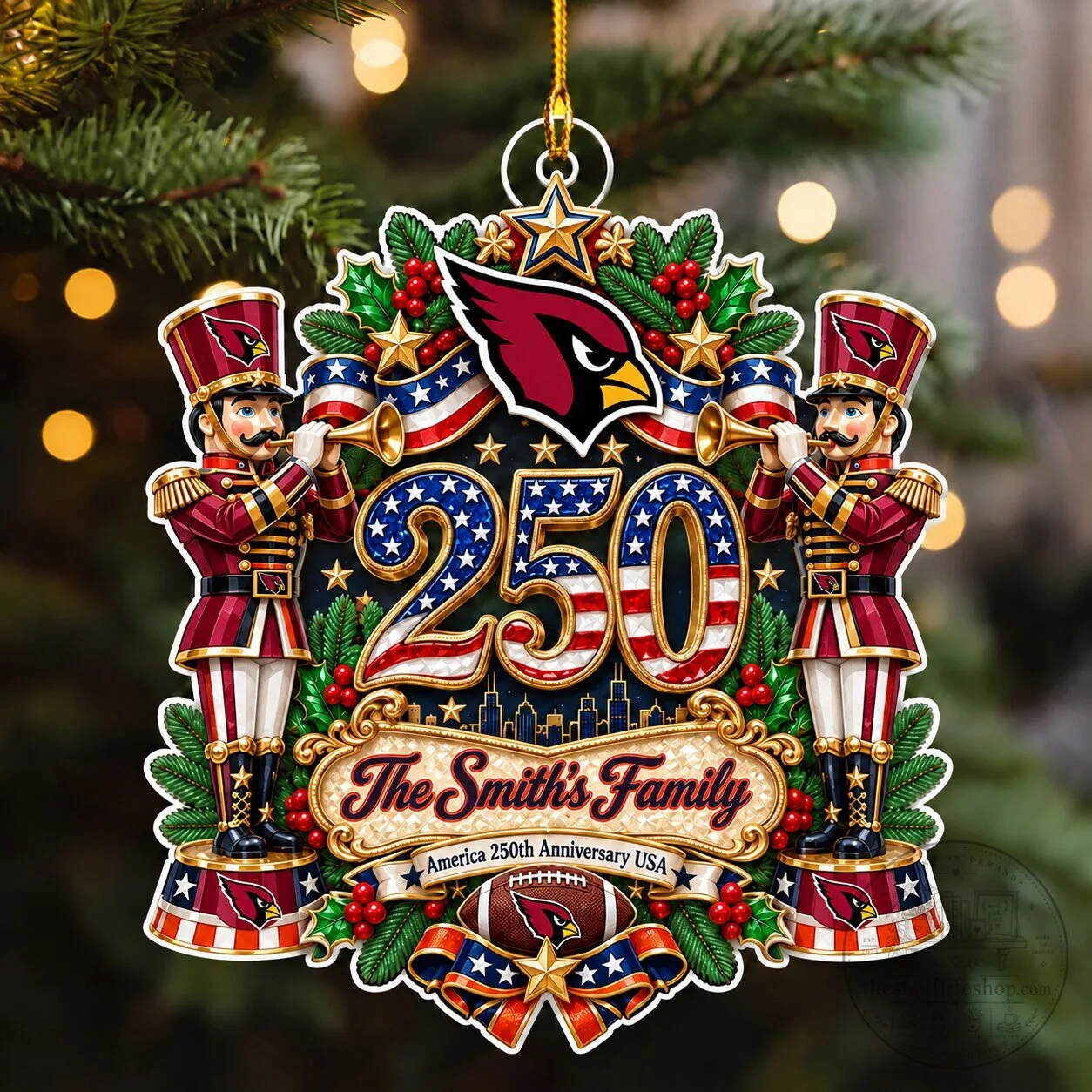 Arizona Cardinals NFL Christmas Ornament Custom Name 250th Anniversary USA 2 Arizona Cardinals NFL Christmas Ornament Custom Name 250th Anniversary USA