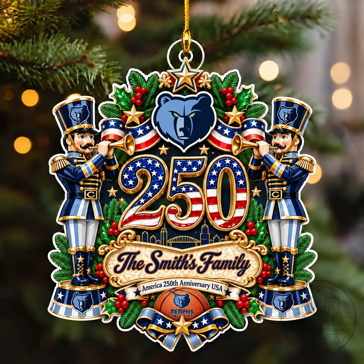 Memphis Grizzlies 250th Anniversary Christmas Tree Ornament