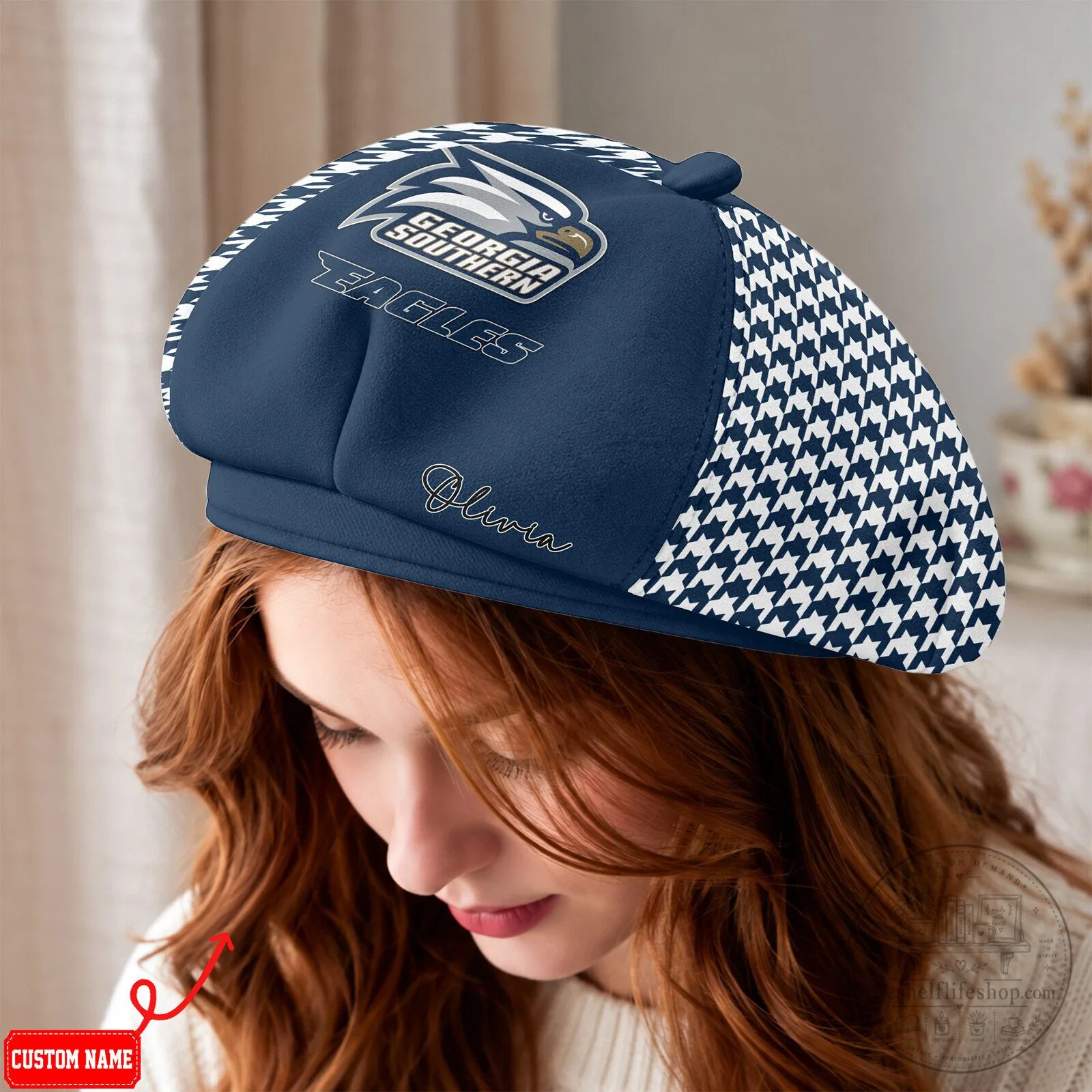 Georgia Southern Eagles Houndstooth Pattern Personalized Cap Hat