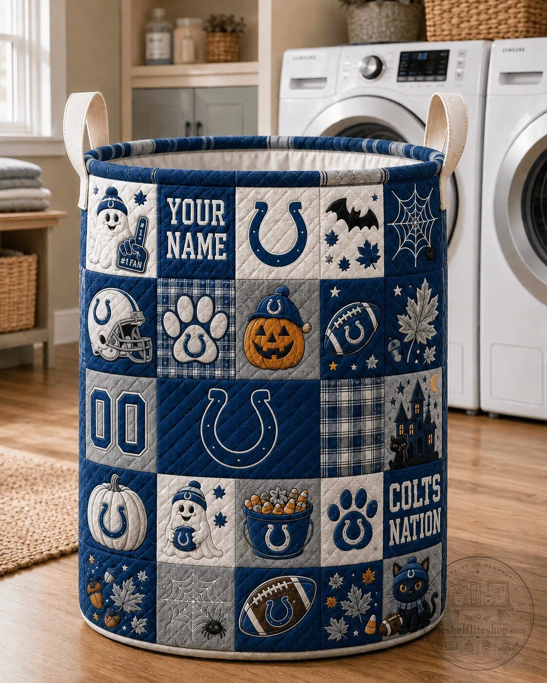 Indianapolis Colts Personalized Halloween Quilted Laundry Basket