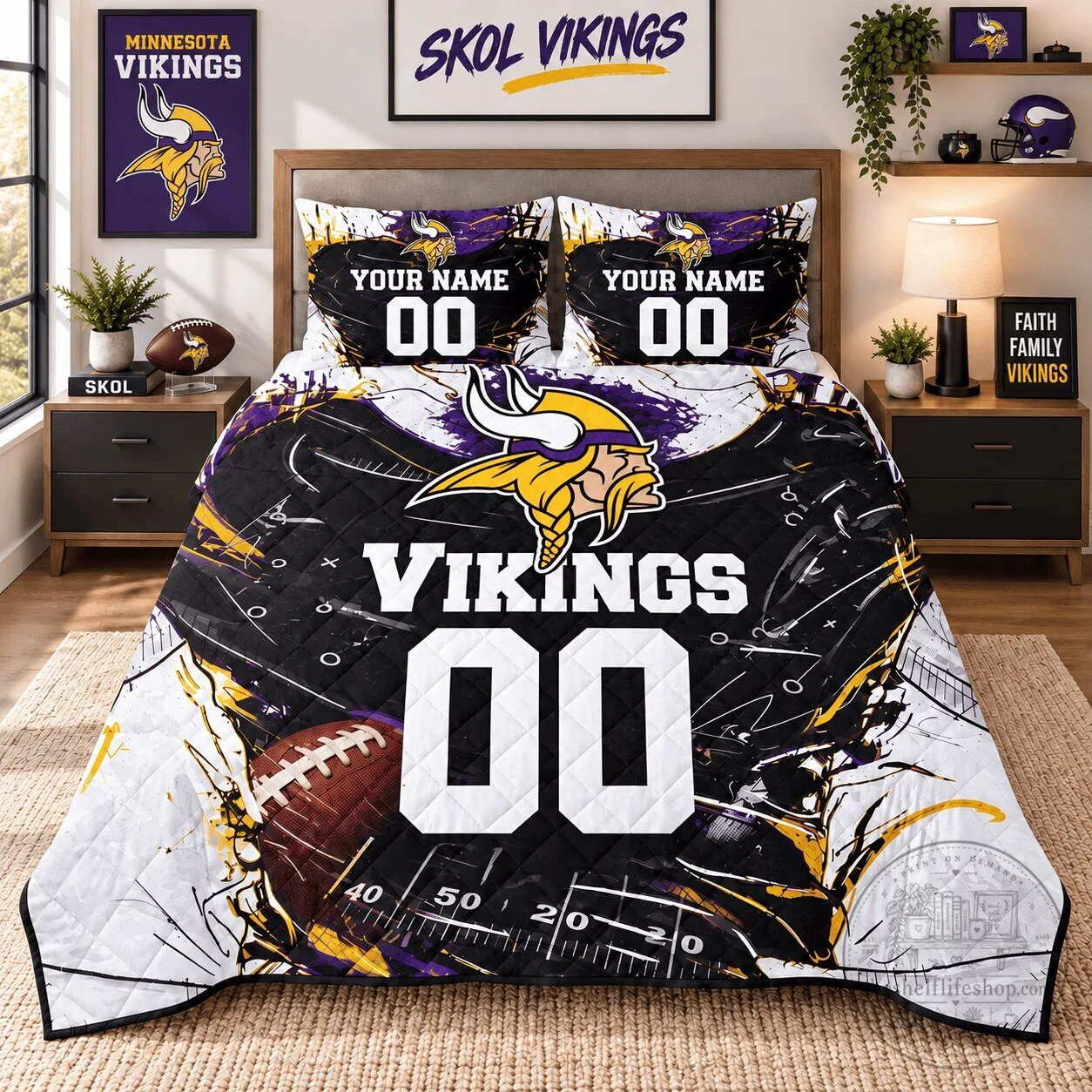 Minnesota Vikings Personalized Football Jersey Style Bedding Set