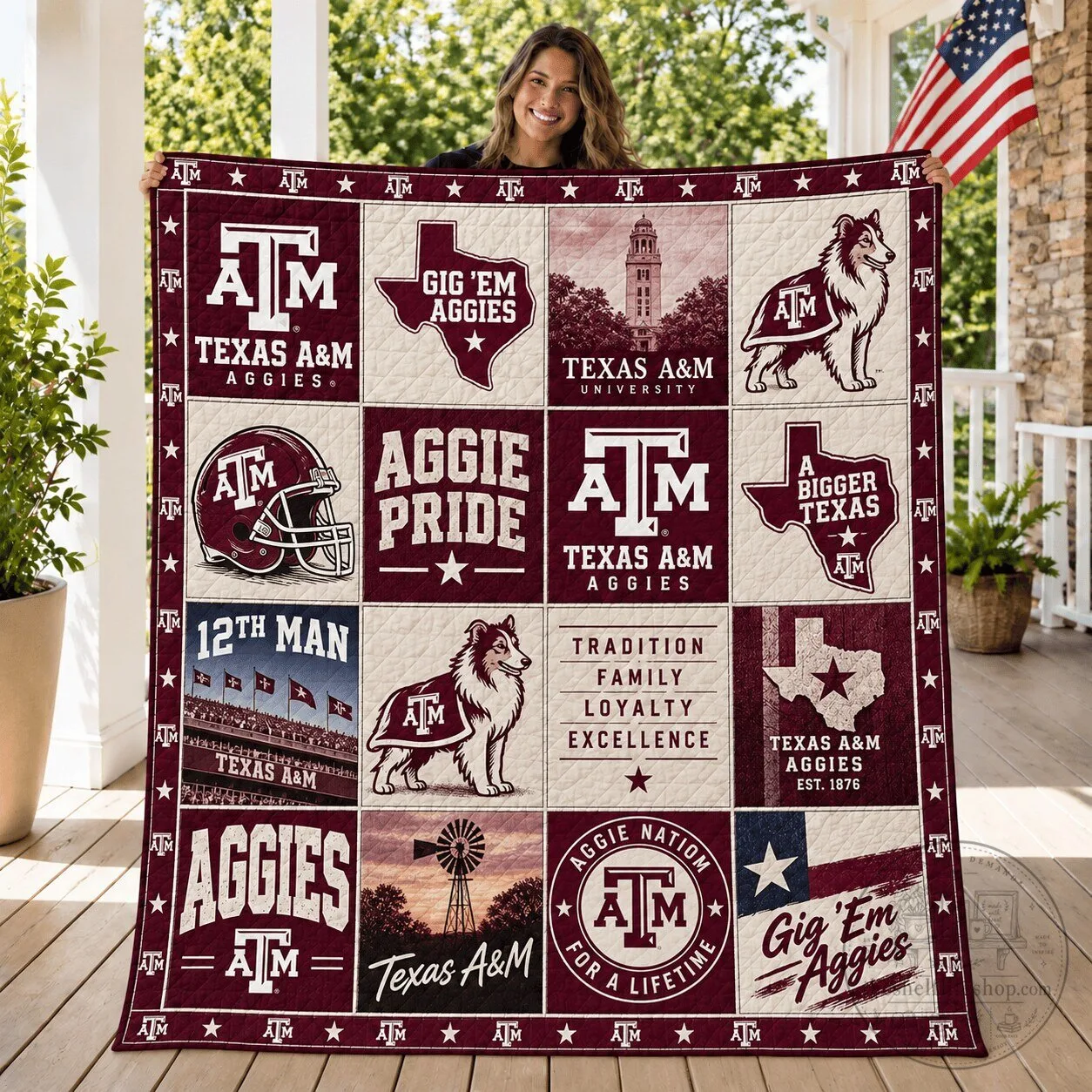 Texas A&M Aggies Football Team Quilted Pattern Fleece Blanket