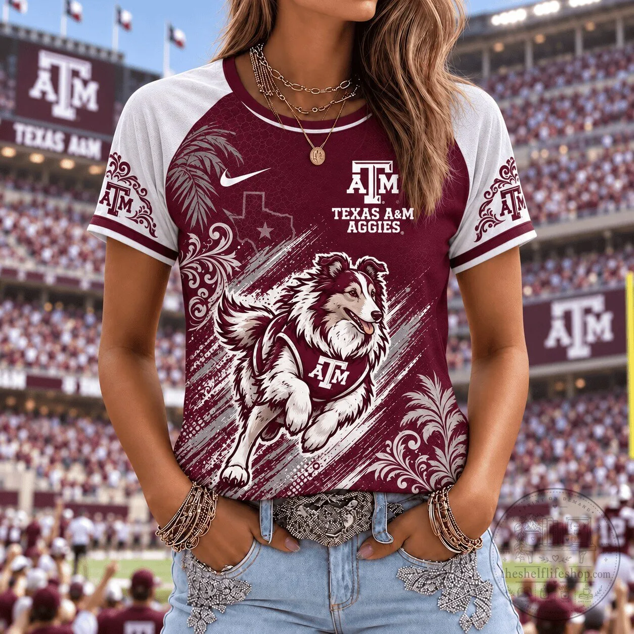 Texas A&M Aggies Filigree Mascot Raglan Short Sleeve T-Shirt