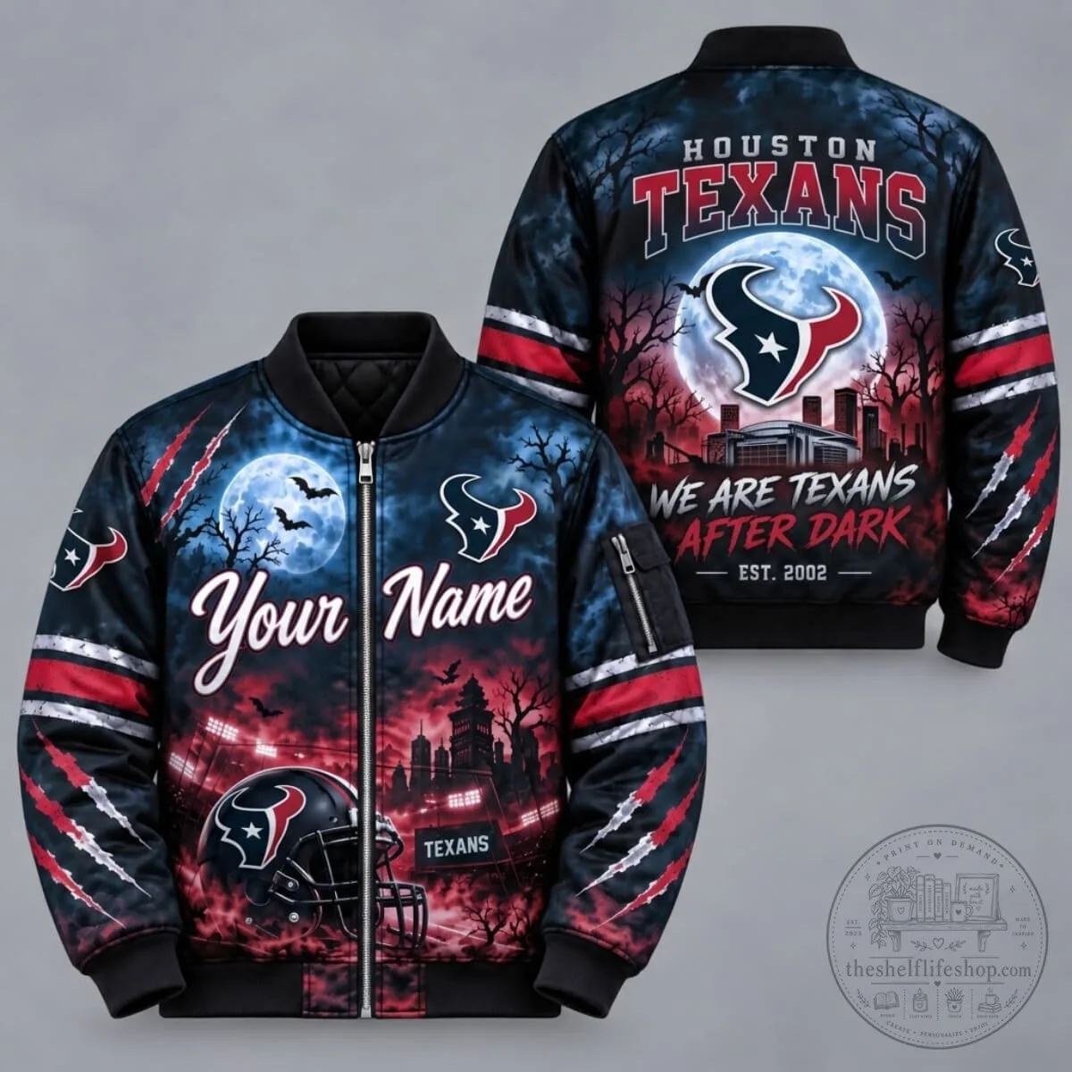 Houston Football Texans After Dark Bomber Jacket Personalized NFL Fan Apparel