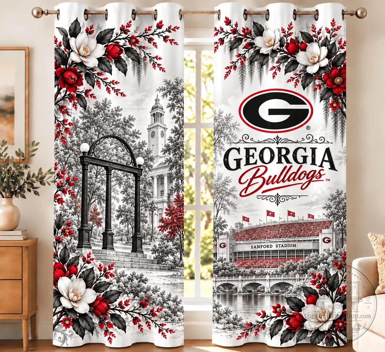 Georgia Bulldogs Sanford Stadium Floral Team Spirit Window Curtains