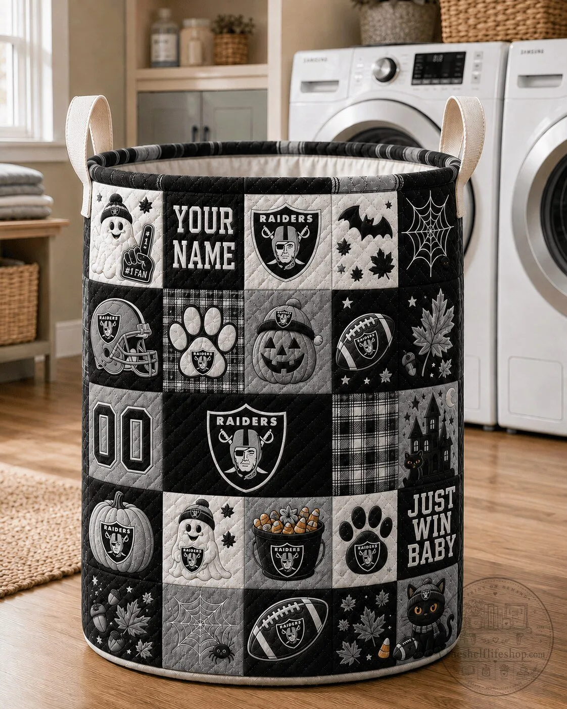 Las Vegas Raiders Personalized Halloween Quilted Laundry Basket