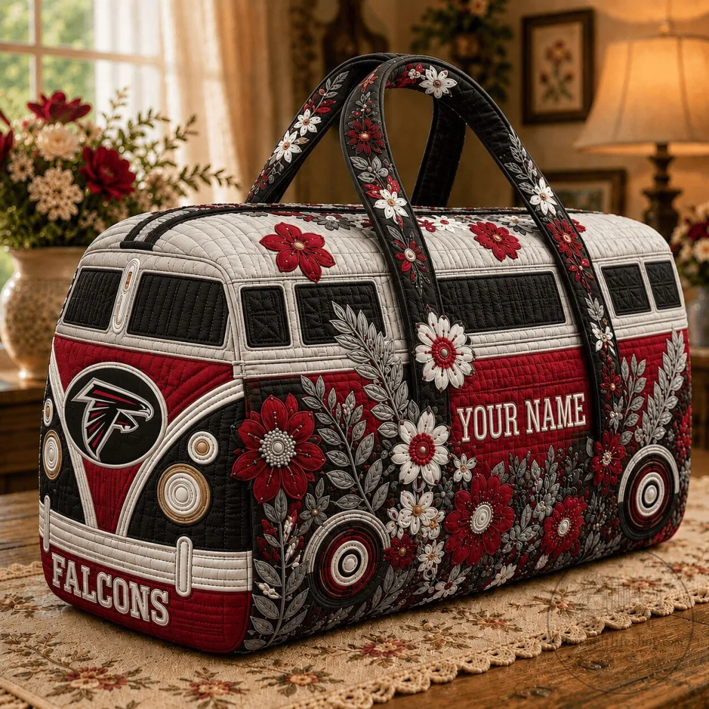 Atlanta Falcons Floral Quilted Duffle Bag Custom Name Gift Atlanta Falcons Floral Quilted Duffle Bag Custom Name Gift