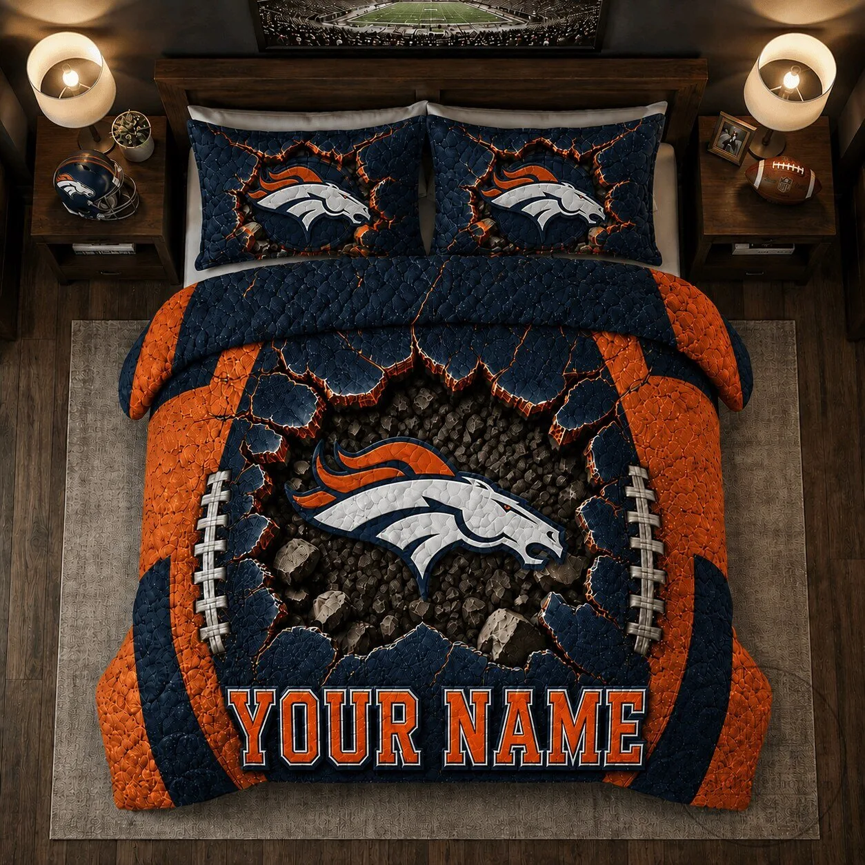 Denver Broncos Personalized Football Team Bedding Set