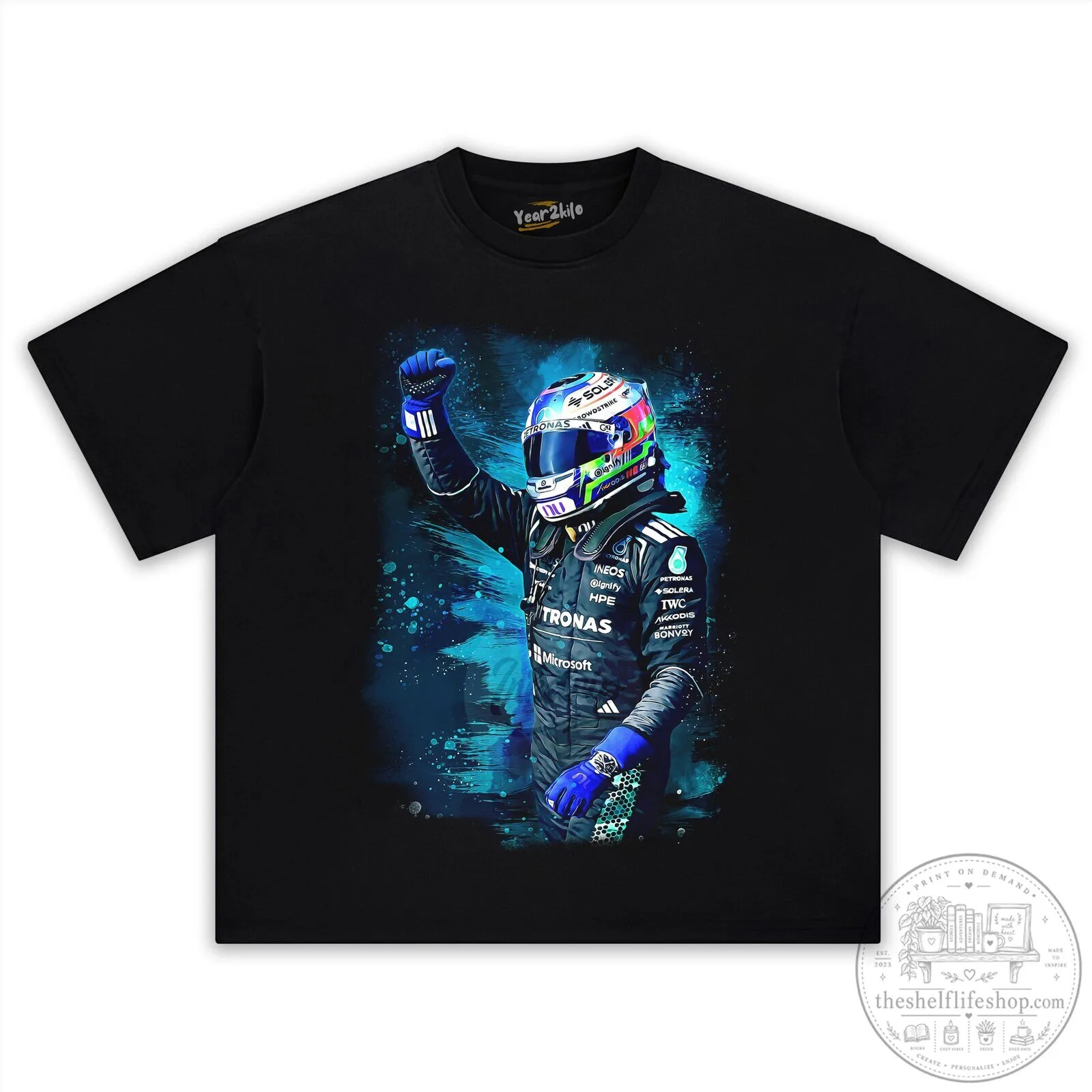Black T-Shirt Featuring Kimi Antonelli, Formula One Racing Driver