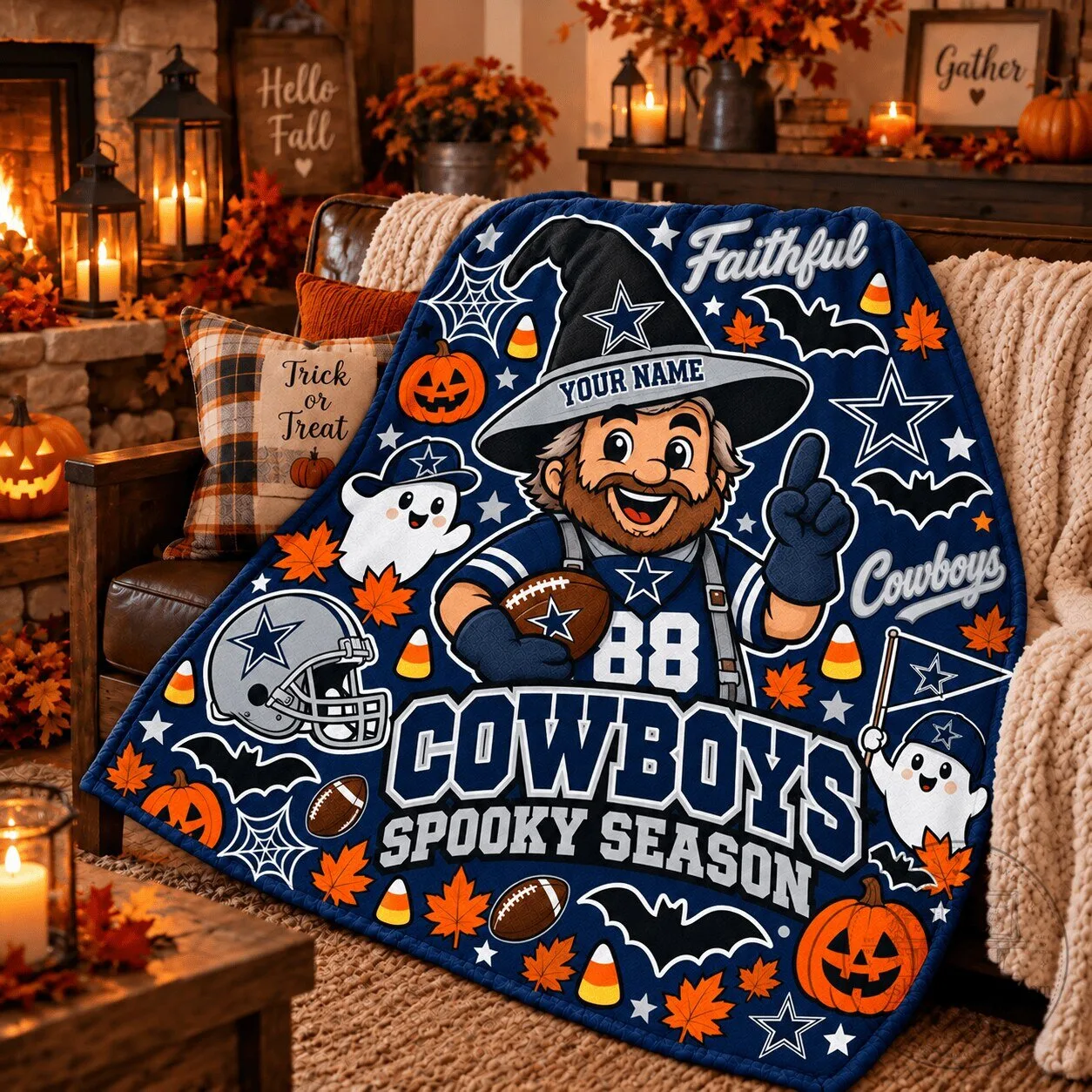 Dallas Cowboys Halloween Spooky Season Football Fan Fleece Blanket