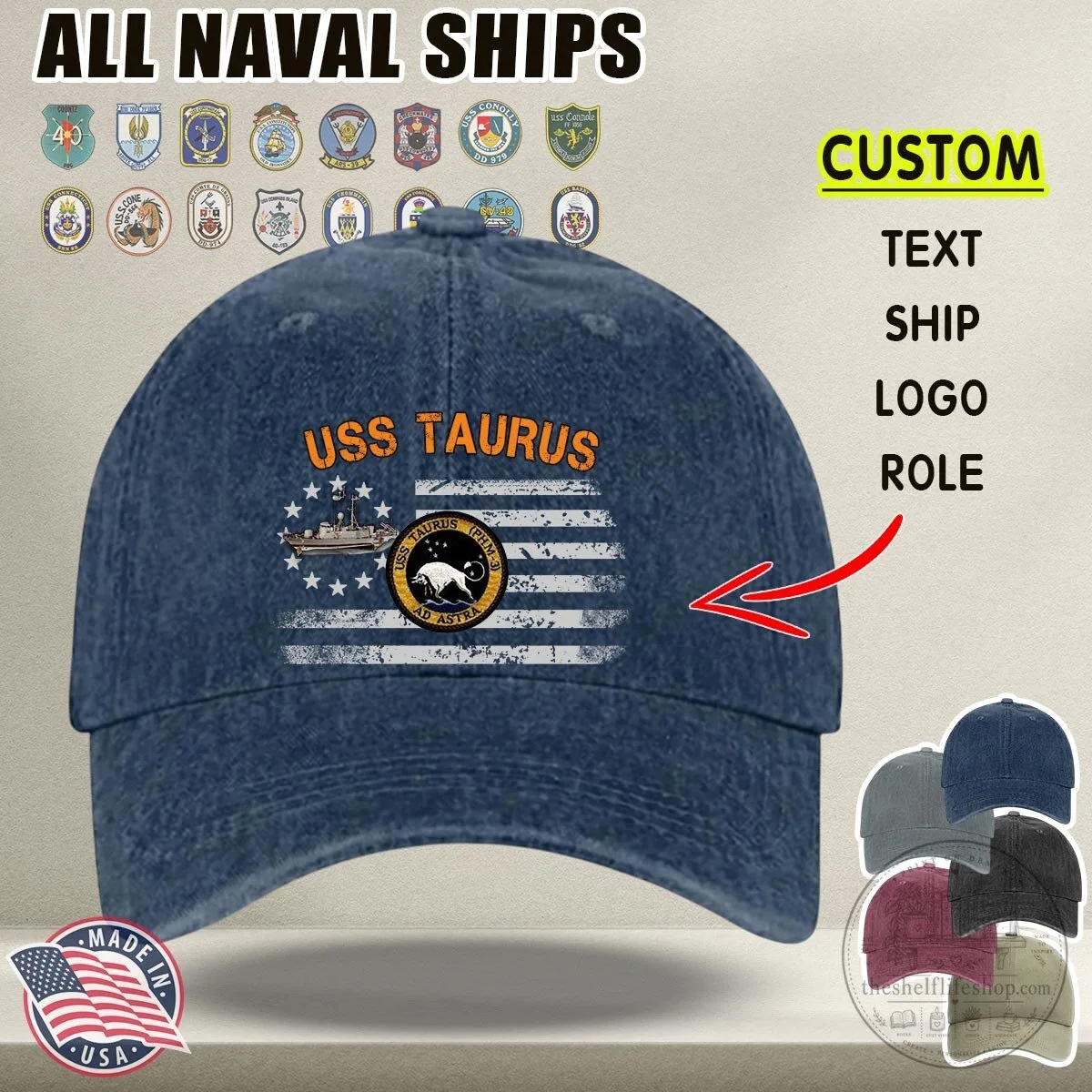 USS Taurus PHM-3 Patrol Hydrofoil Missile Ship Distressed American Flag Cap Hat