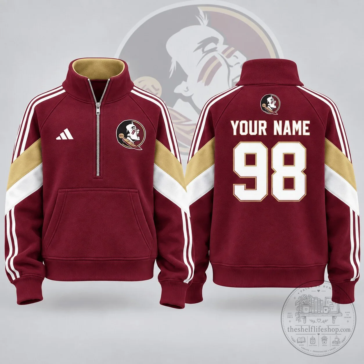 Florida State Seminoles Personalized Victory Line Quarter-Zip Sweatshirt