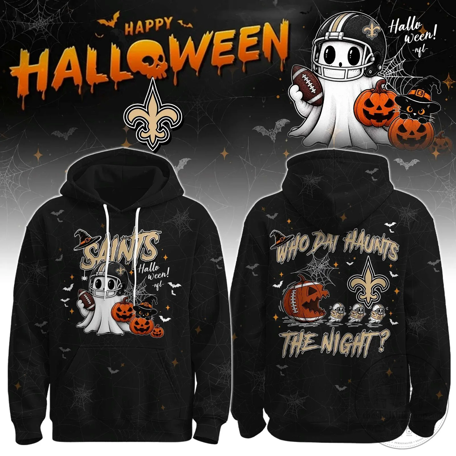New Orleans Saints Halloween Ghost Who Dat Haunts The Night Hoodie