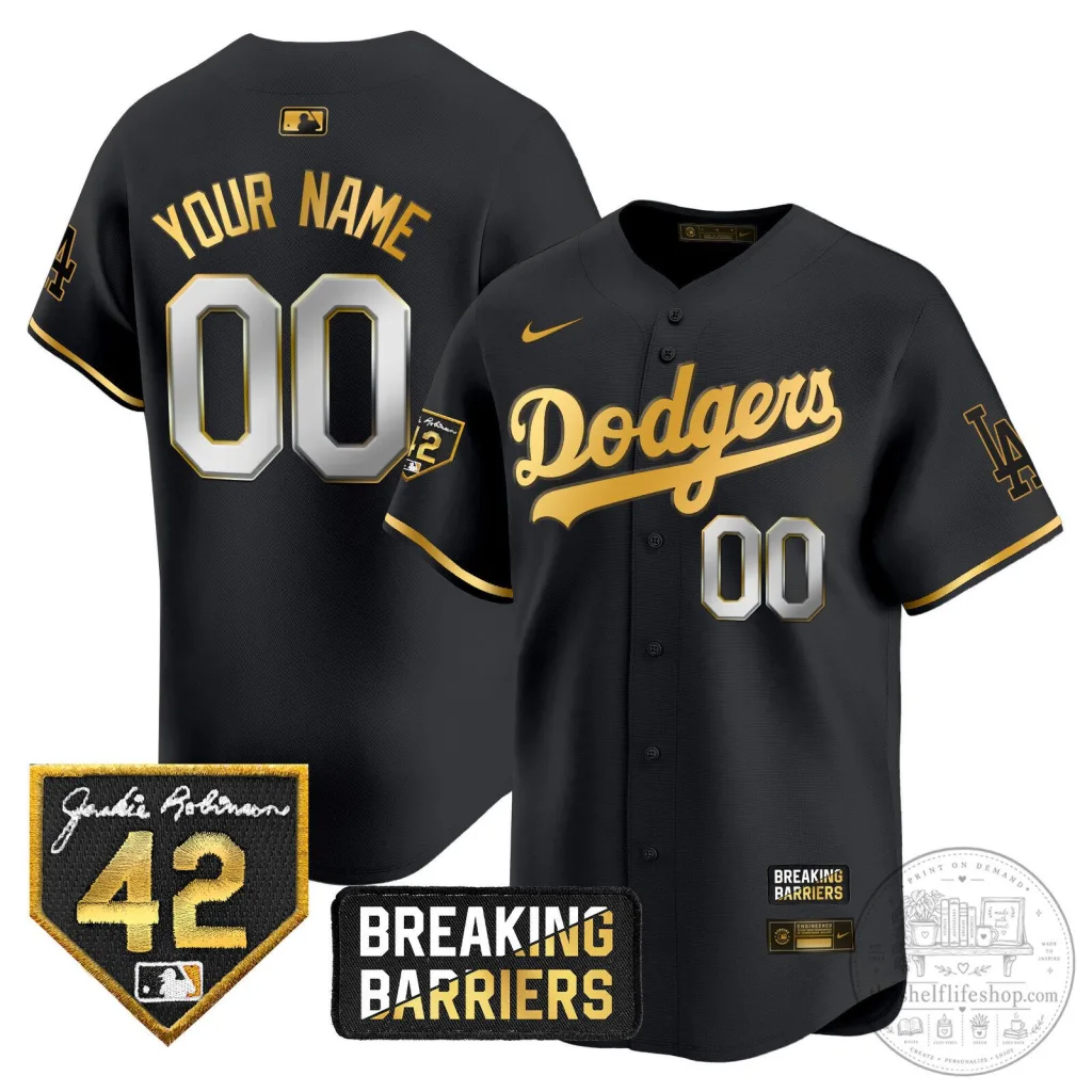 Los Angeles Dodgers Jackie Robinson Breaking Barriers Black Baseball Jersey Los Angeles Dodgers Jackie Robinson Breaking Barriers Black Baseball Jersey