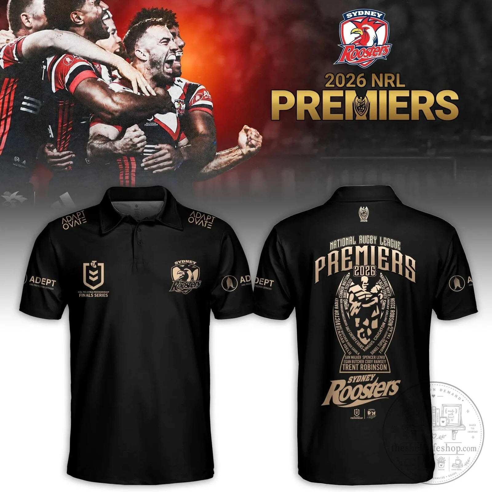 Black Polo Shirt of Sydney Roosters 2026 National Rugby League Champions