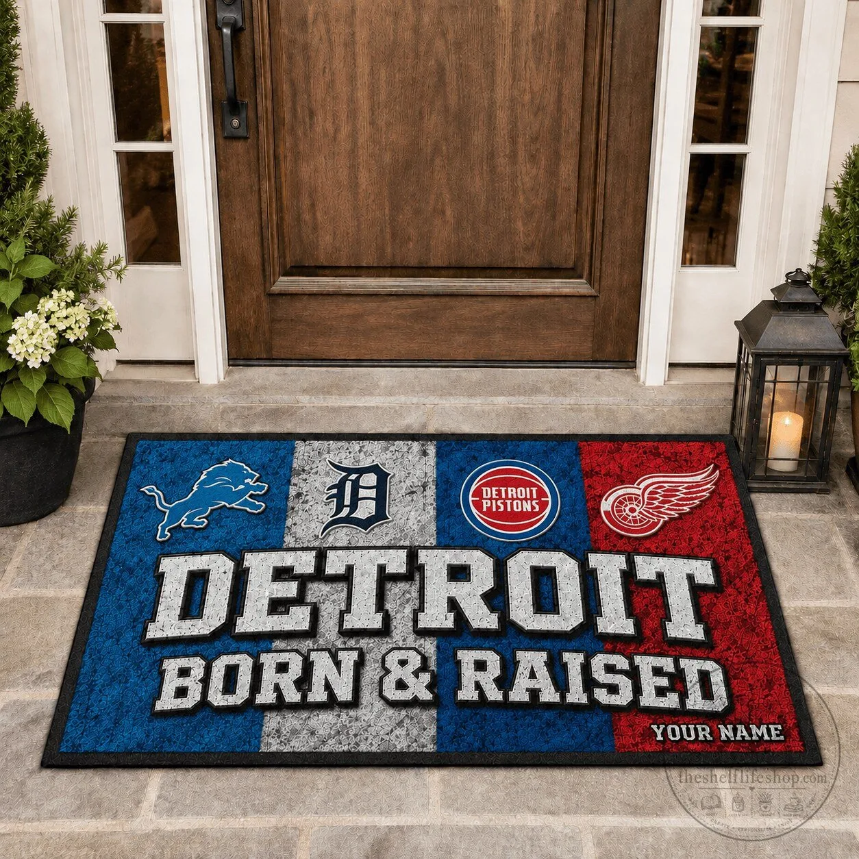 Detroit Sports Born and Raised Personalized Welcome Mat