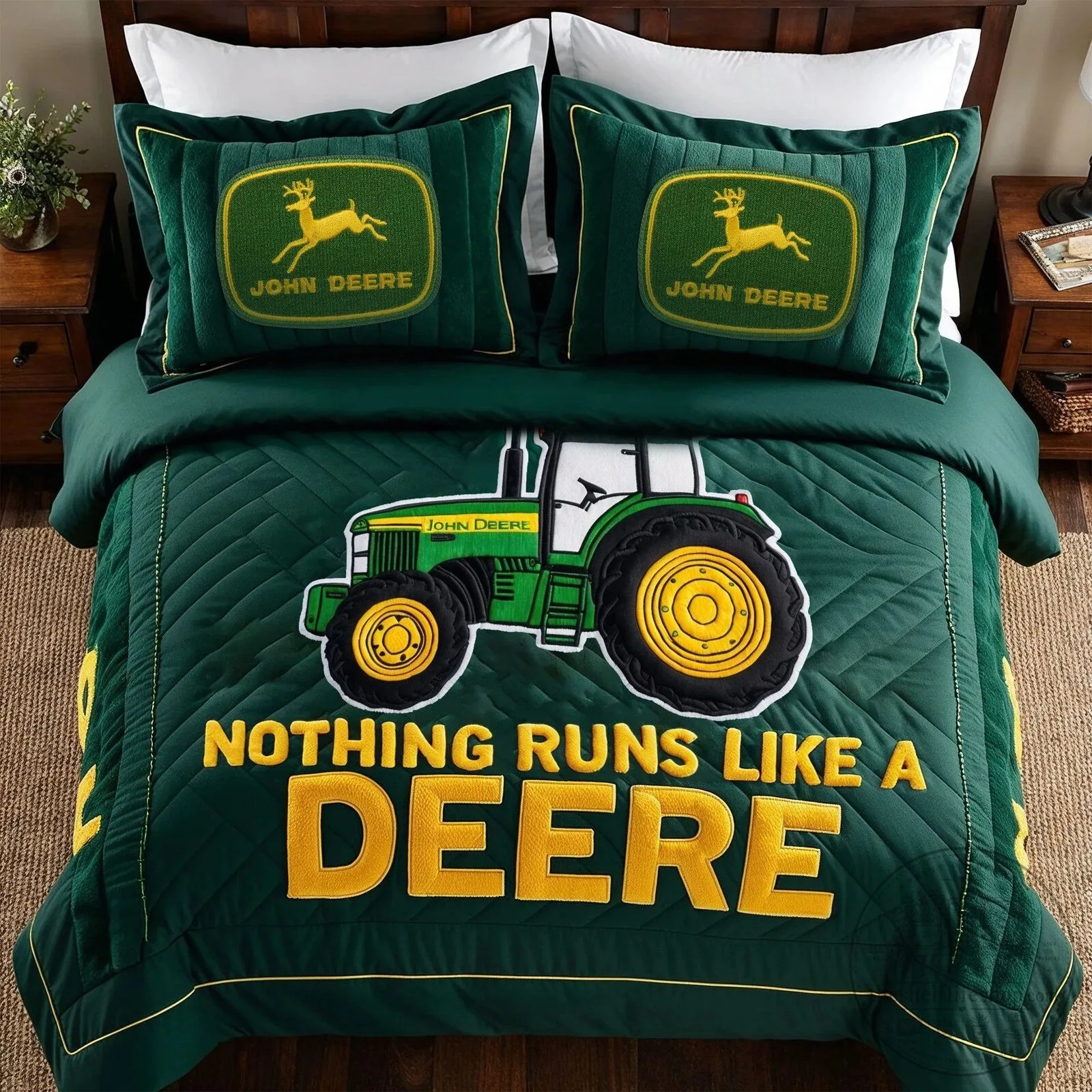 John Deere Tractor Nothing Runs Like A Deere Green Quilted Bedding Set