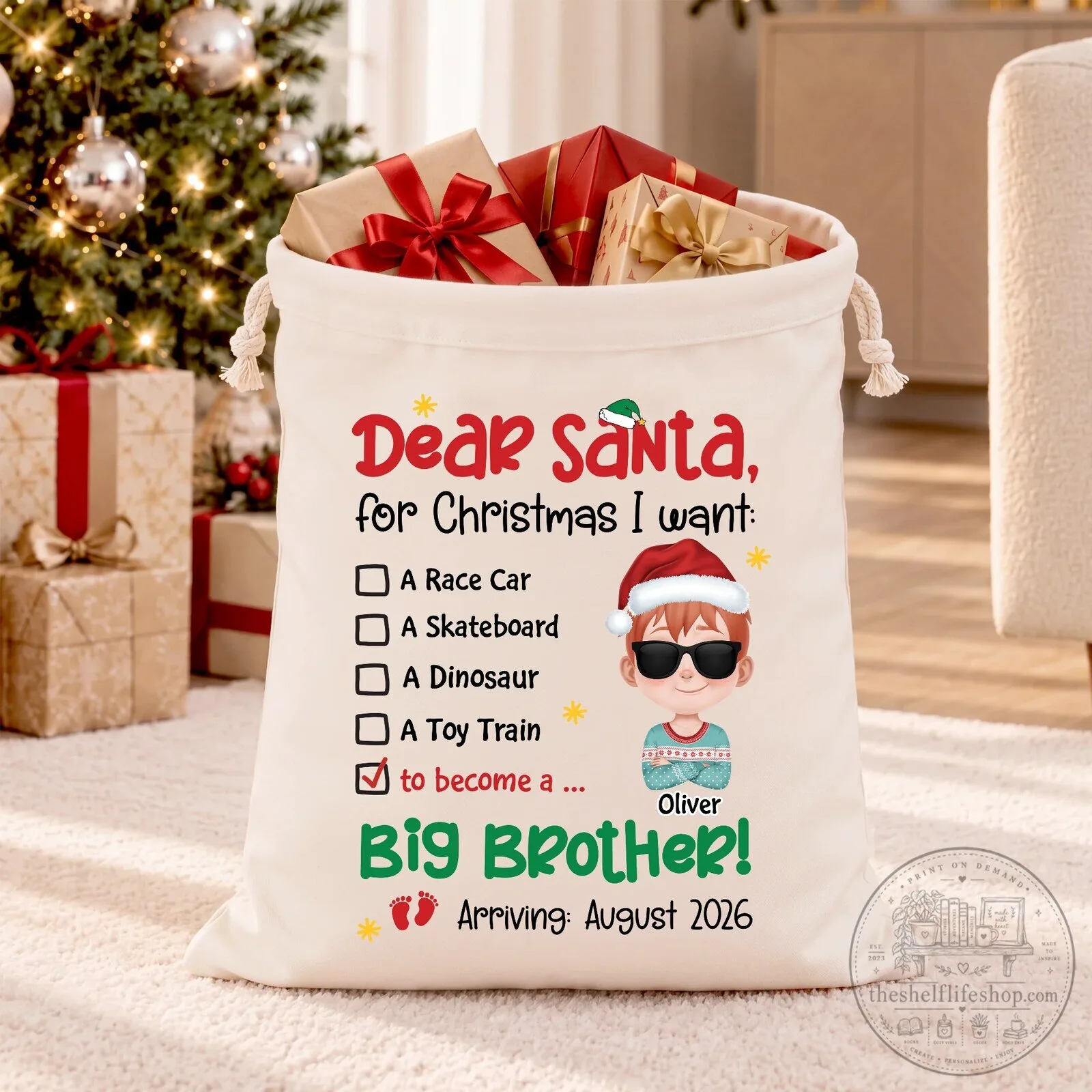 Dear Santa Big Sister Christmas Announcement Drawstring Gift Bag 11 Dear Santa Big Sister Christmas Announcement Drawstring Gift Bag