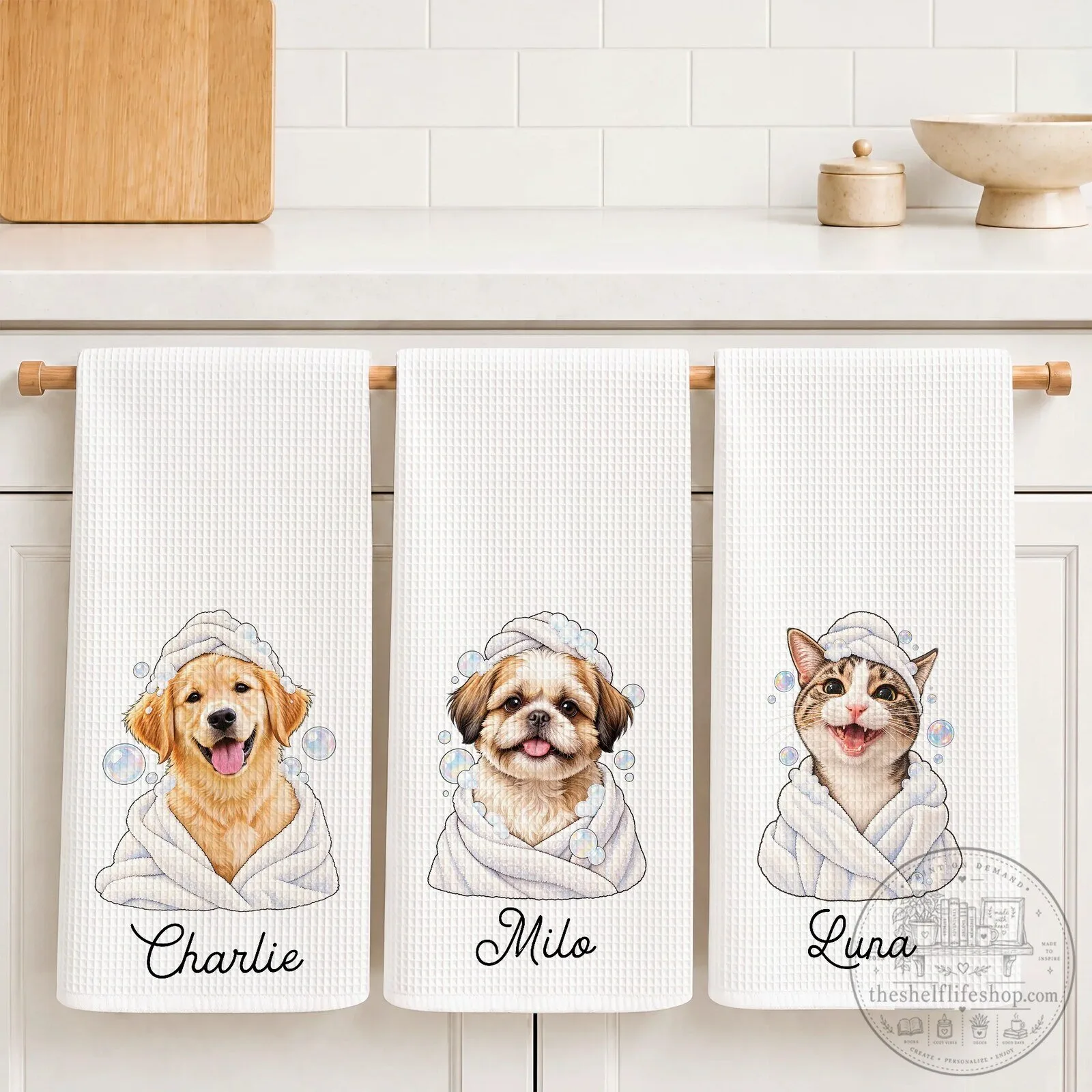 Personalized Golden Retriever Dog Spa Day Pet Photo Kitchen Towel 12 Personalized Golden Retriever Dog Spa Day Pet Photo Kitchen Towel