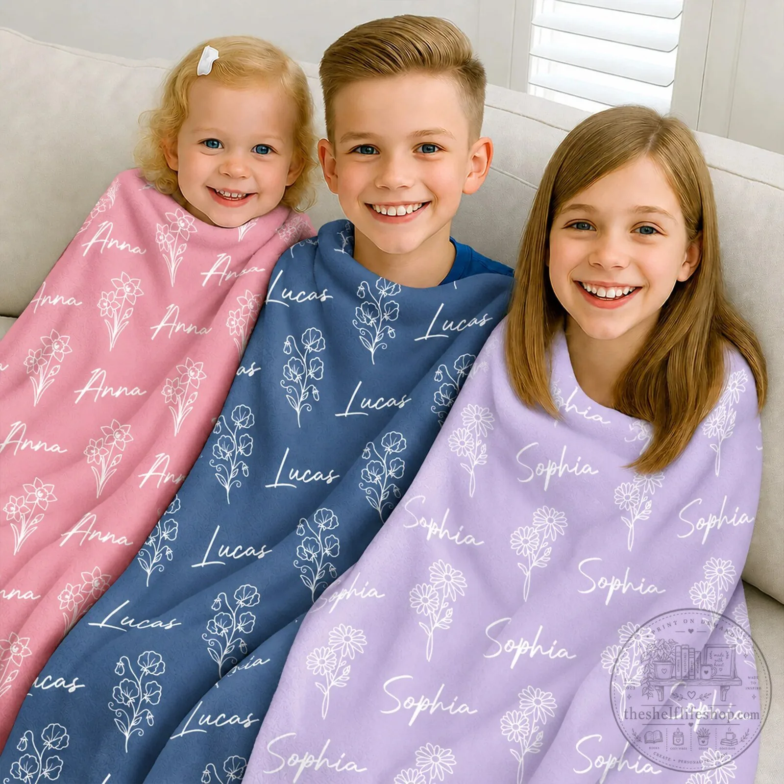 Personalized Birth Month Flower Custom Name Family Blanket