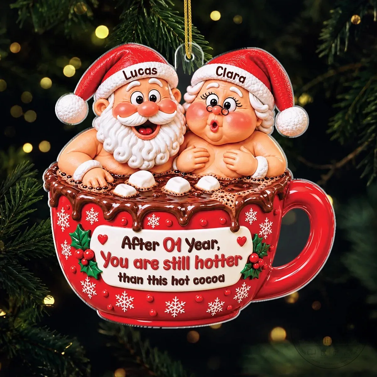 Personalized Santa Claus and Mrs Claus Hot Cocoa Christmas Tree Ornament