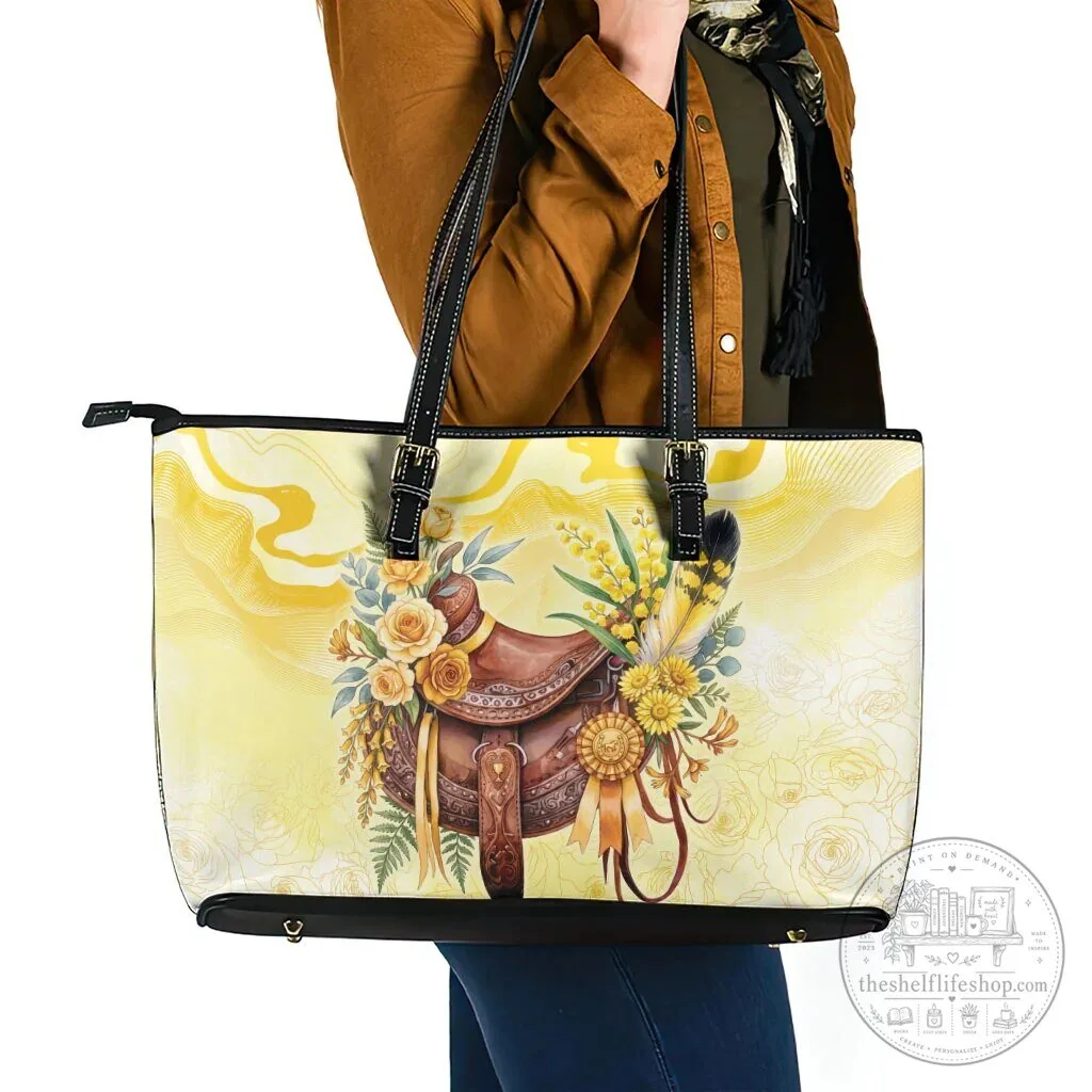 Melbourne Horse Floral Saddle Yellow Rose Wattle Flowers Leather Tote Bag 11 Melbourne Horse Floral Saddle Yellow Rose Wattle Flowers Leather Tote Bag
