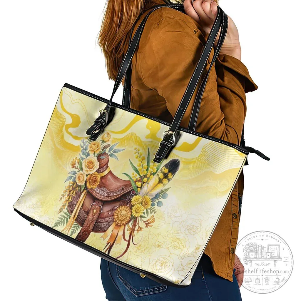 Melbourne Horse Floral Saddle Yellow Rose Wattle Flowers Leather Tote Bag 15 Melbourne Horse Floral Saddle Yellow Rose Wattle Flowers Leather Tote Bag