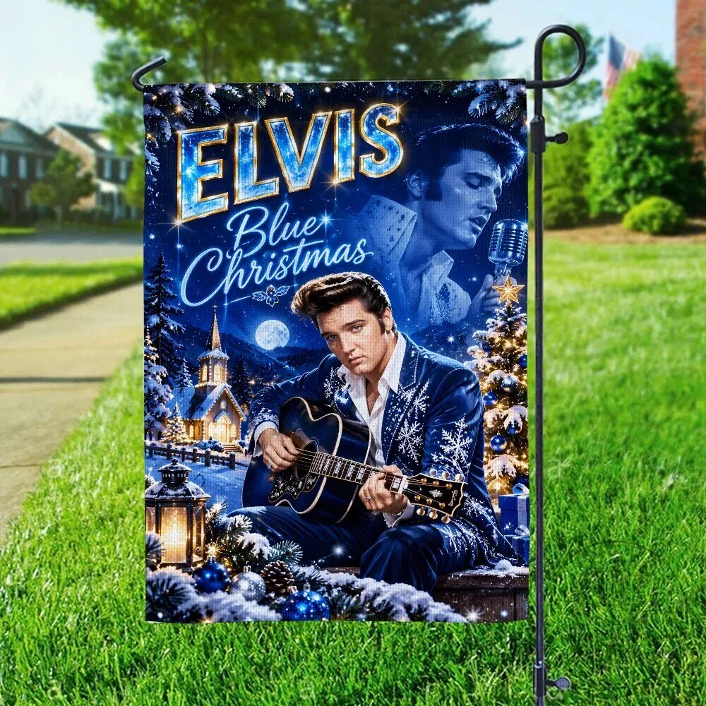 Elvis Presley Blue Christmas Winter Holiday Garden Flag